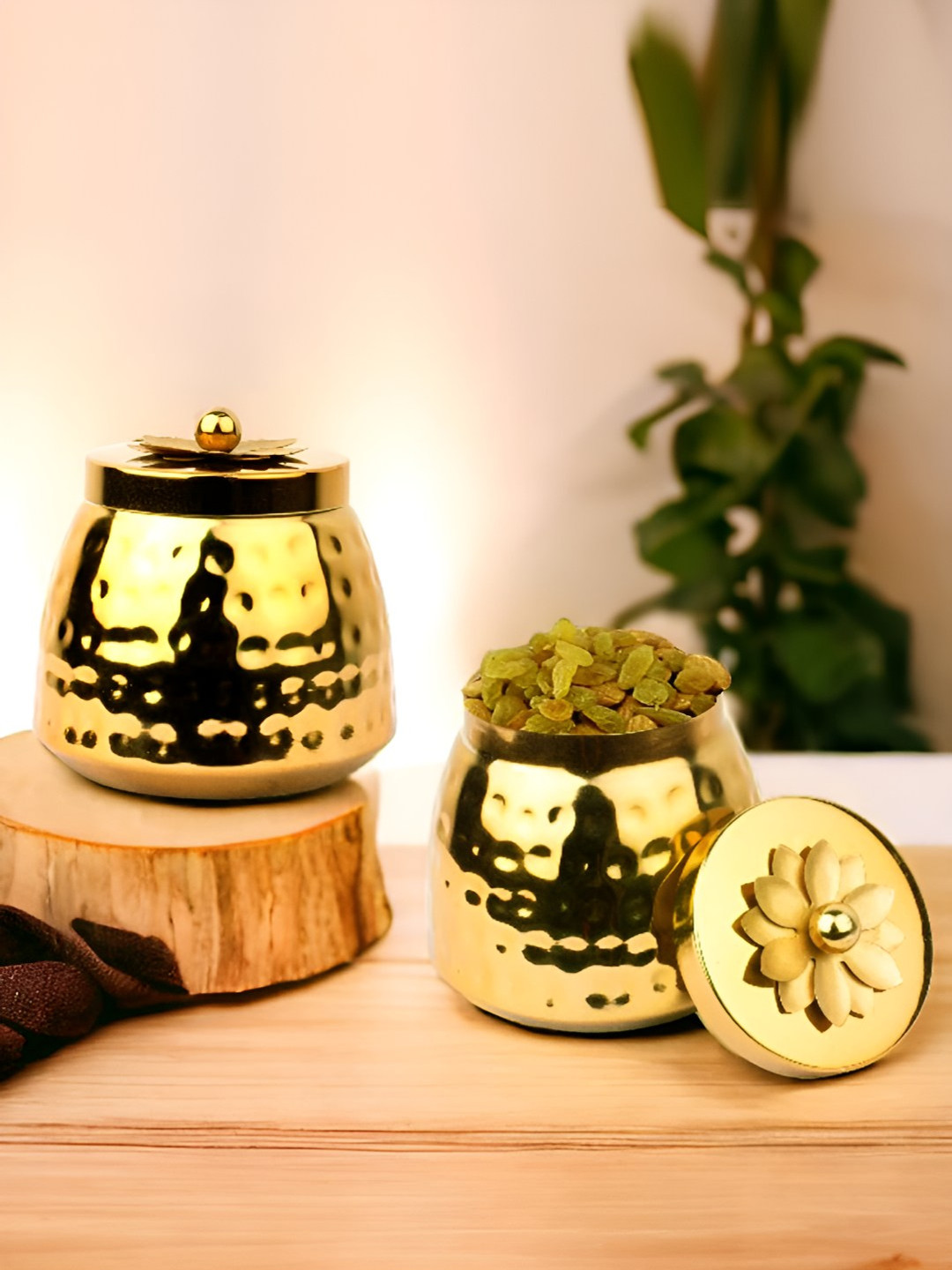 Extreme Karigari Hammmered Gold Metal 2 Piece Clip-On Canister