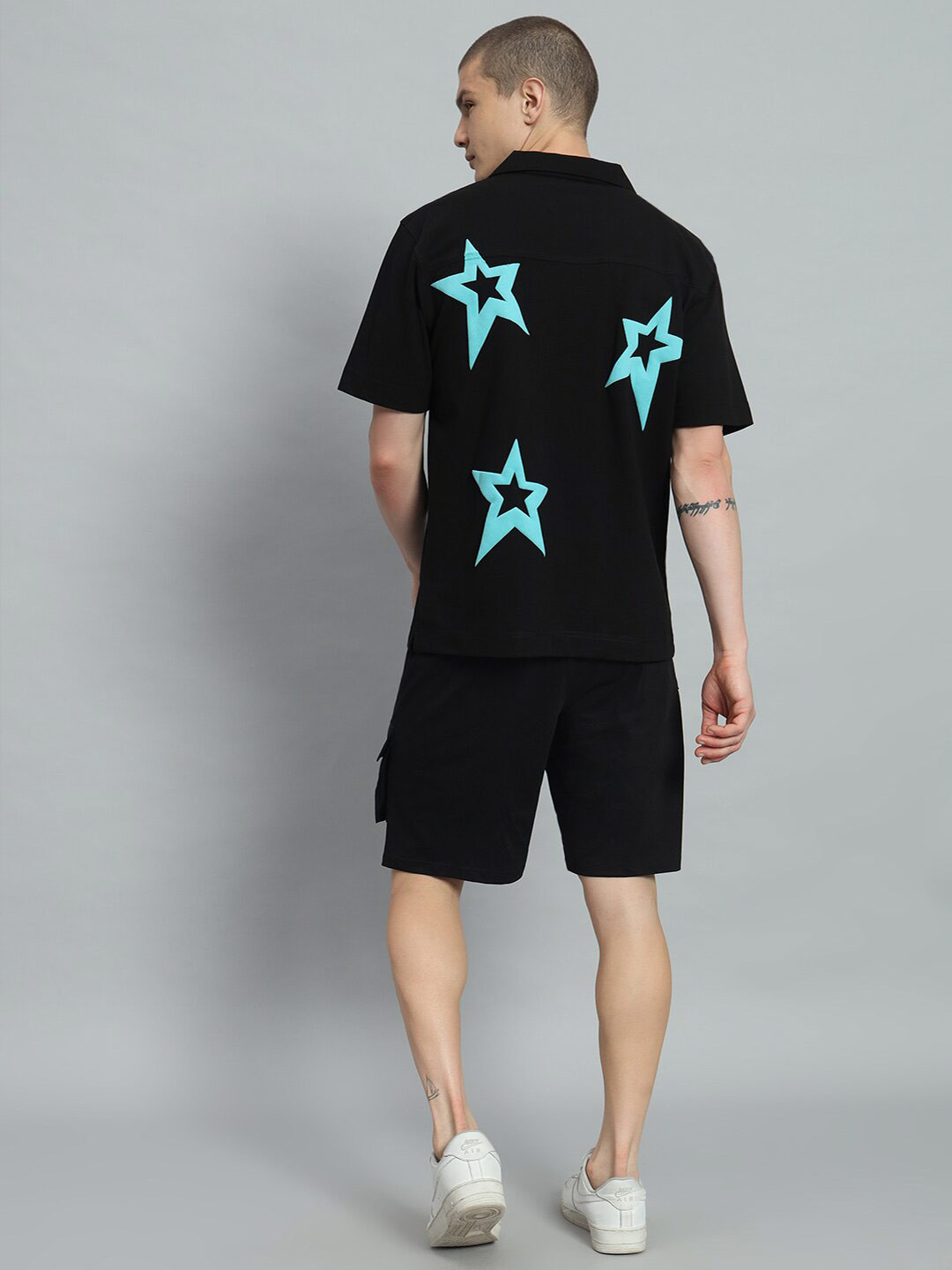GRIFFEL Star Printed Pure Cotton Shirt With Short