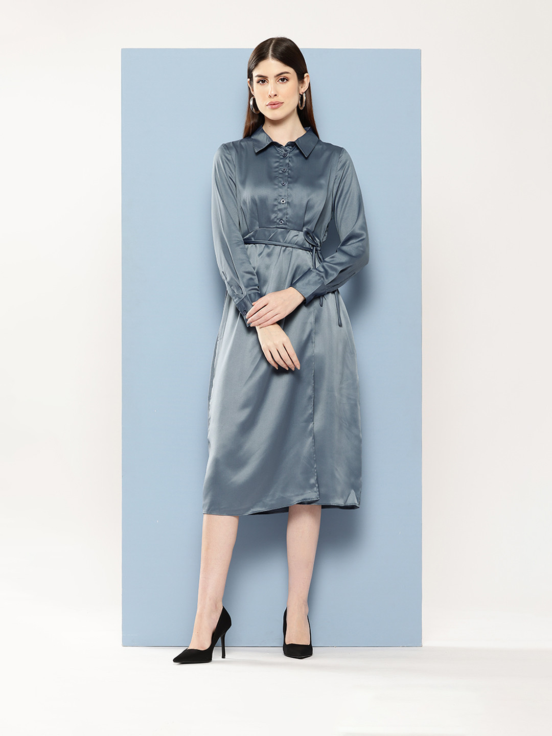 Chemistry Satin Formal Shirt Style Midi Dress