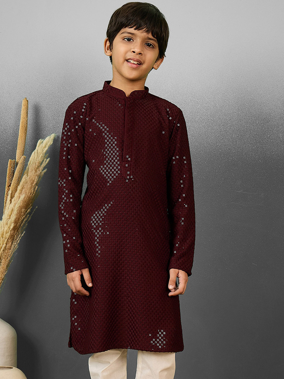 YK Dapper & Dazzling Boys Embellished Sequinned Straight Kurta