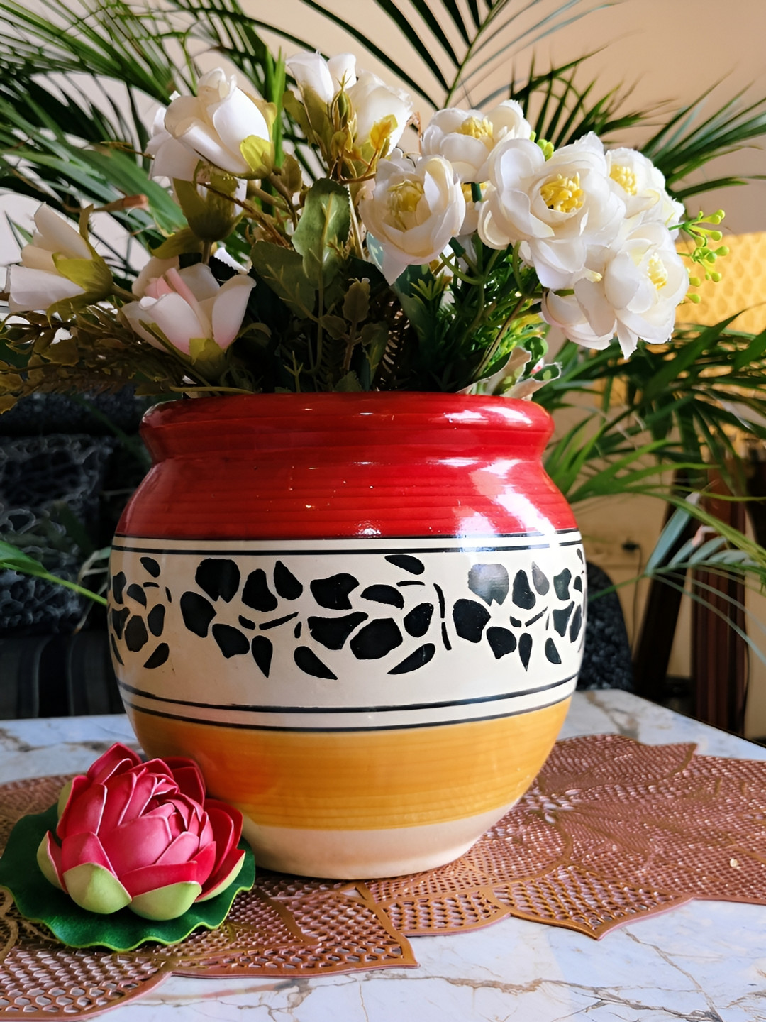 NIYARA Red & Yellow Mughal Printed Ceramic Planter
