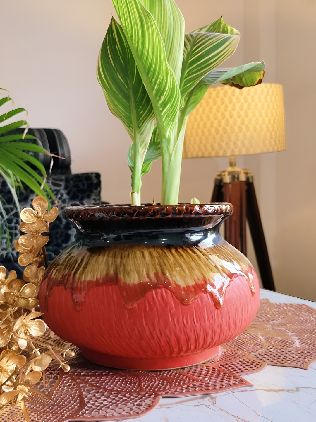 NIYARA Pink & Brown Abstract Ceramic Planter