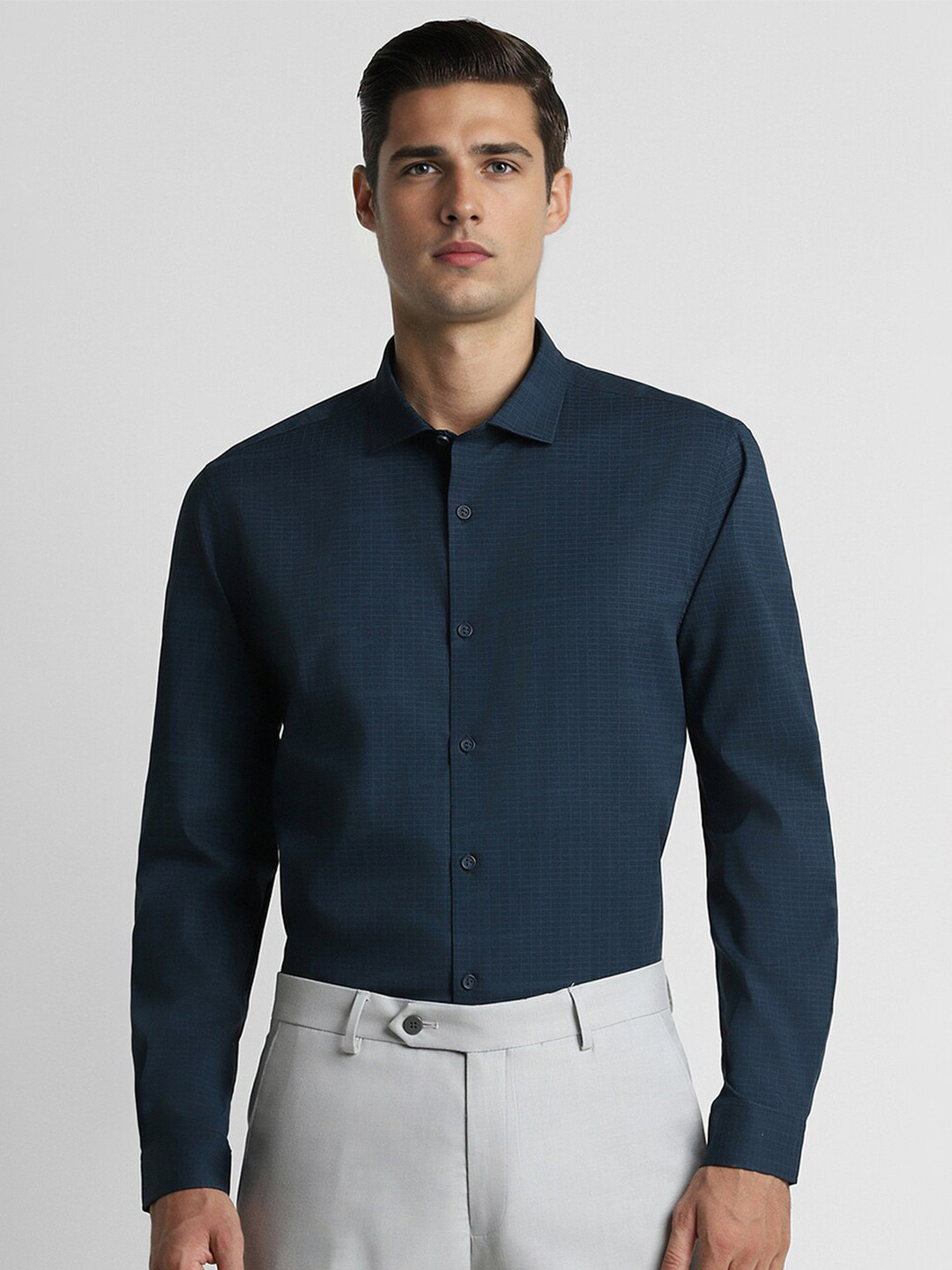 Peter England Micro Checked Super Slim Fit Formal Shirt