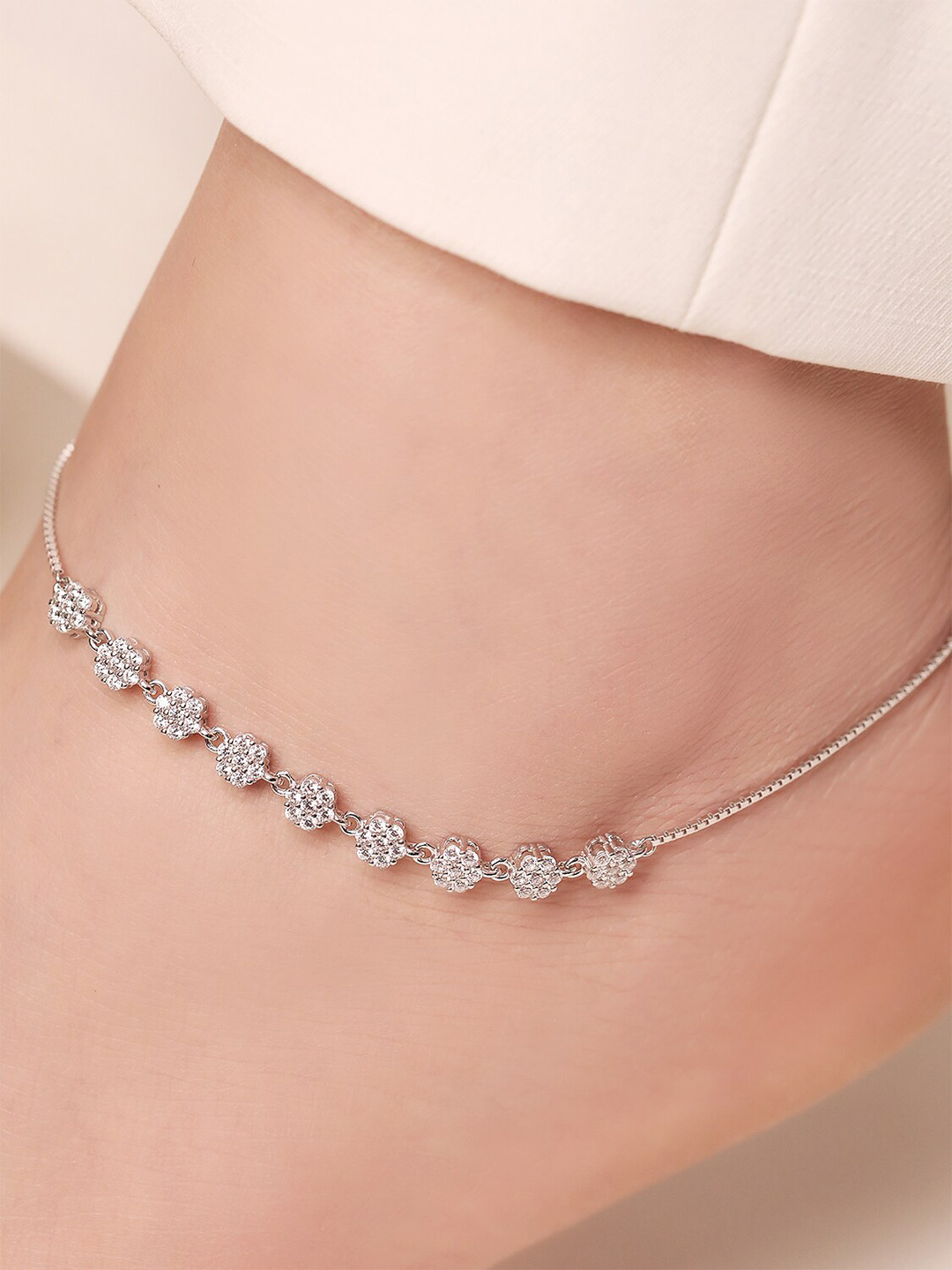 Zavya 925 Pure Silver Rhodium-Plated Artificial Stones Anklet