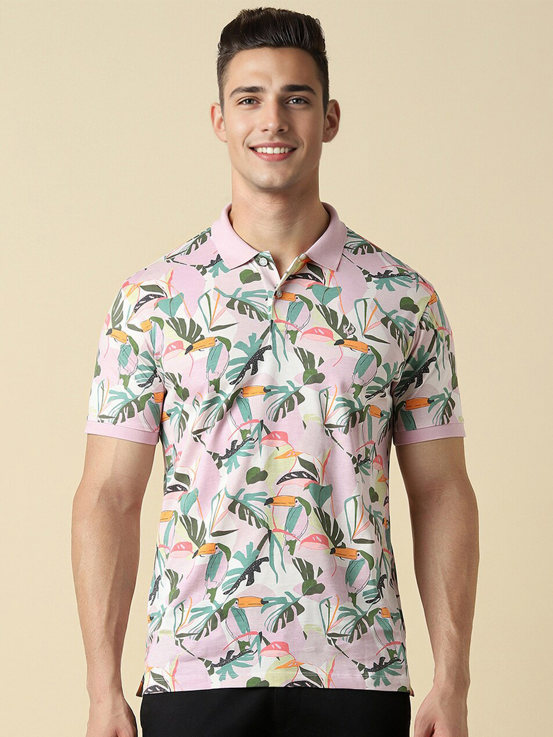 Allen Solly Animal Graphic Printed Polo Collar Short Sleeves Cotton Regular T-shirt