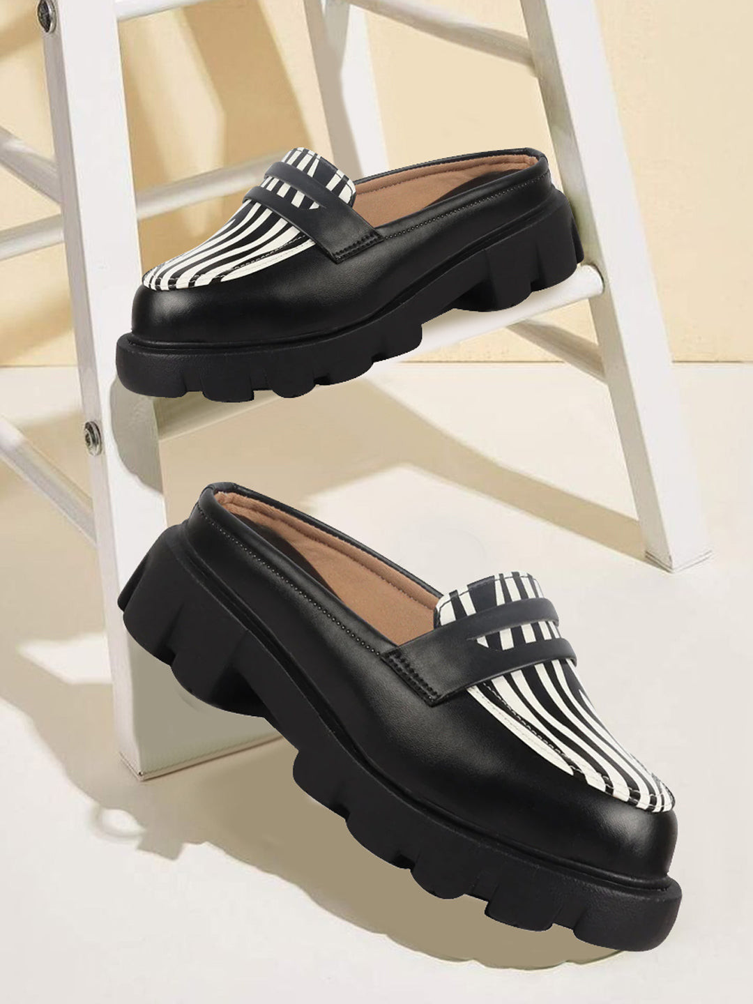 FAUSTO Women Striped Round Toe Memory Foam Mule Sneakers