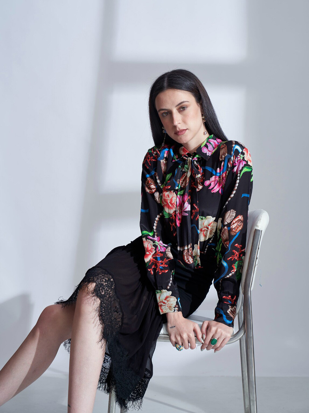 The Samoa Floral Printed Tie-Up Neck Tropical Top