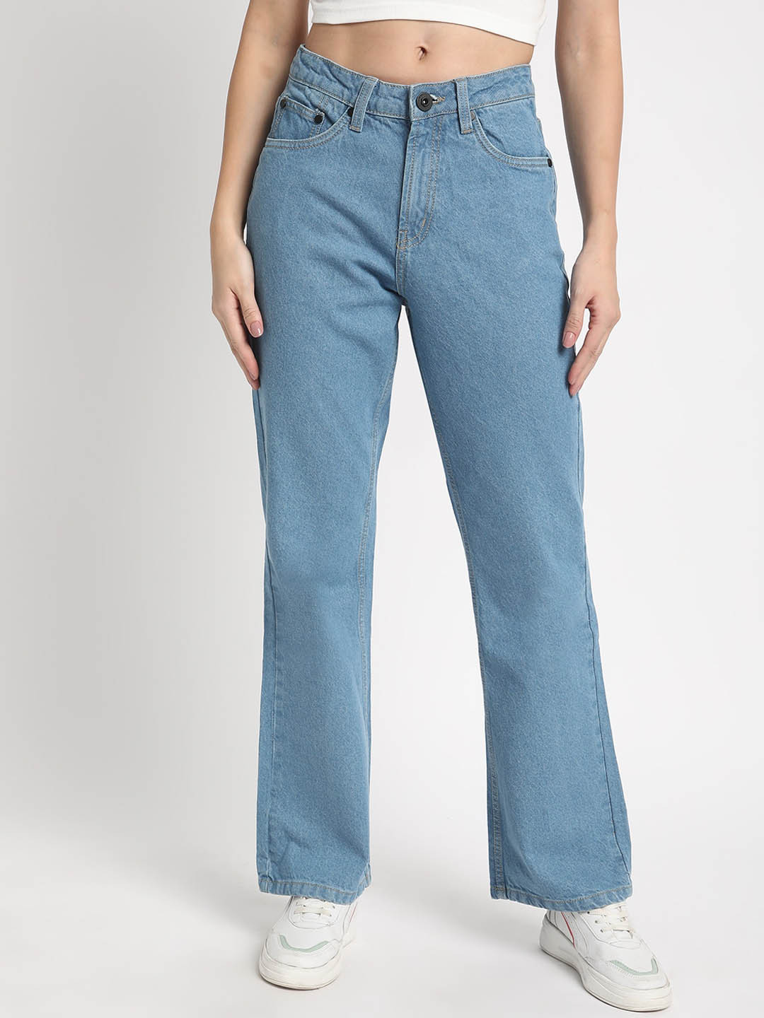 The Roadster Lifestyle Co Women Pure Cotton High Rise Bootcut No Fade Jeans