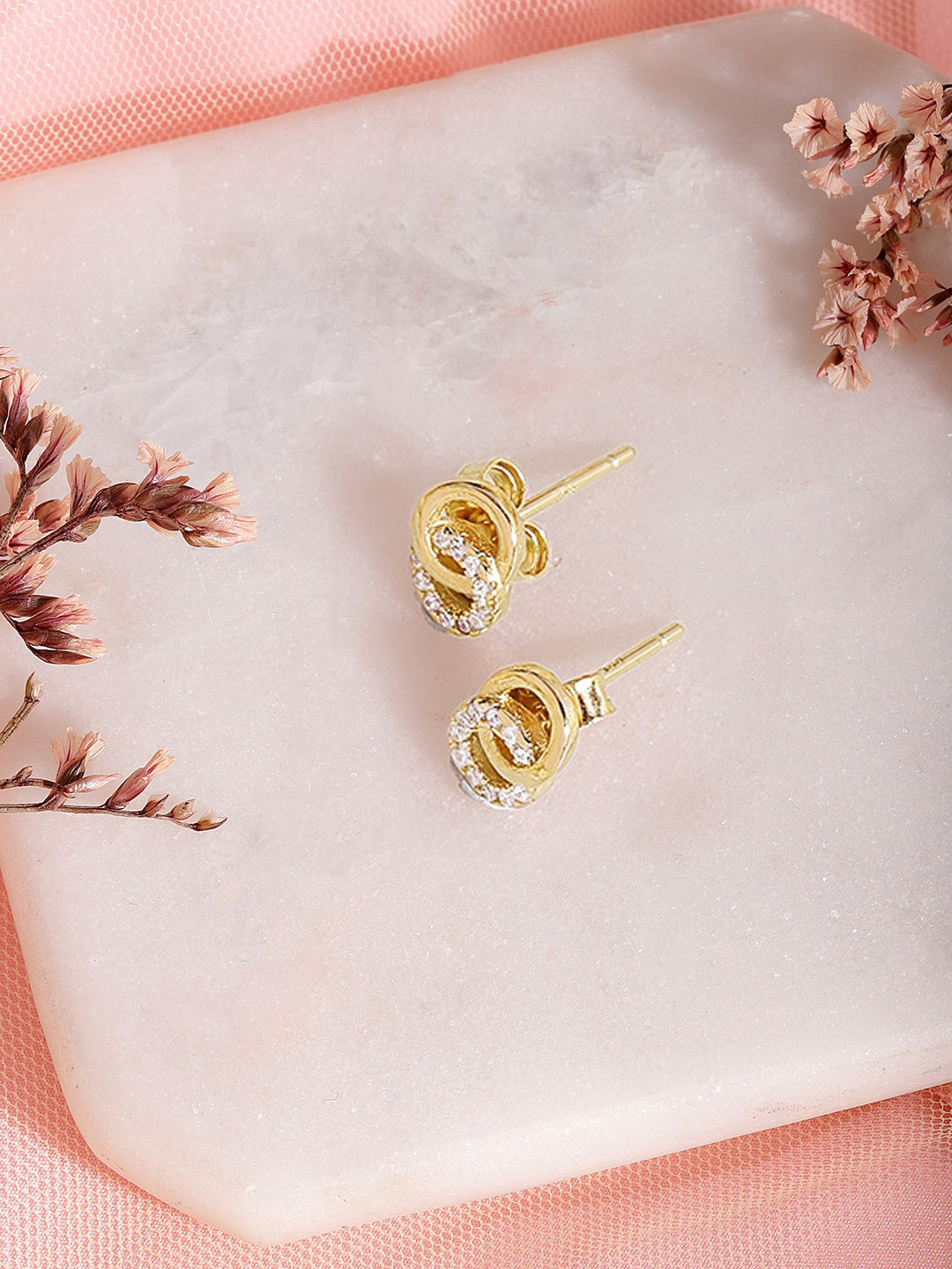 Zavya 925 Pure Sterling Silver Gold-Plated Cubic Zirconia Studded Studs Earrings