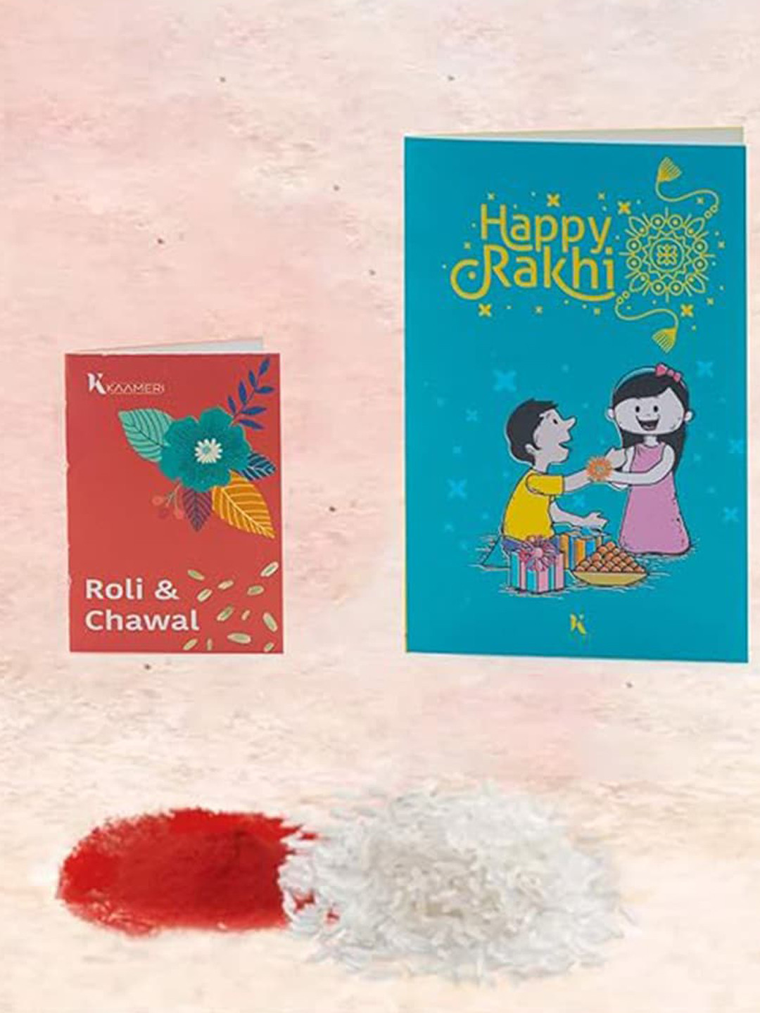 Kaameri Bazaar Unisex Rakhi with Lumba & Roli Chawal Greeting Card