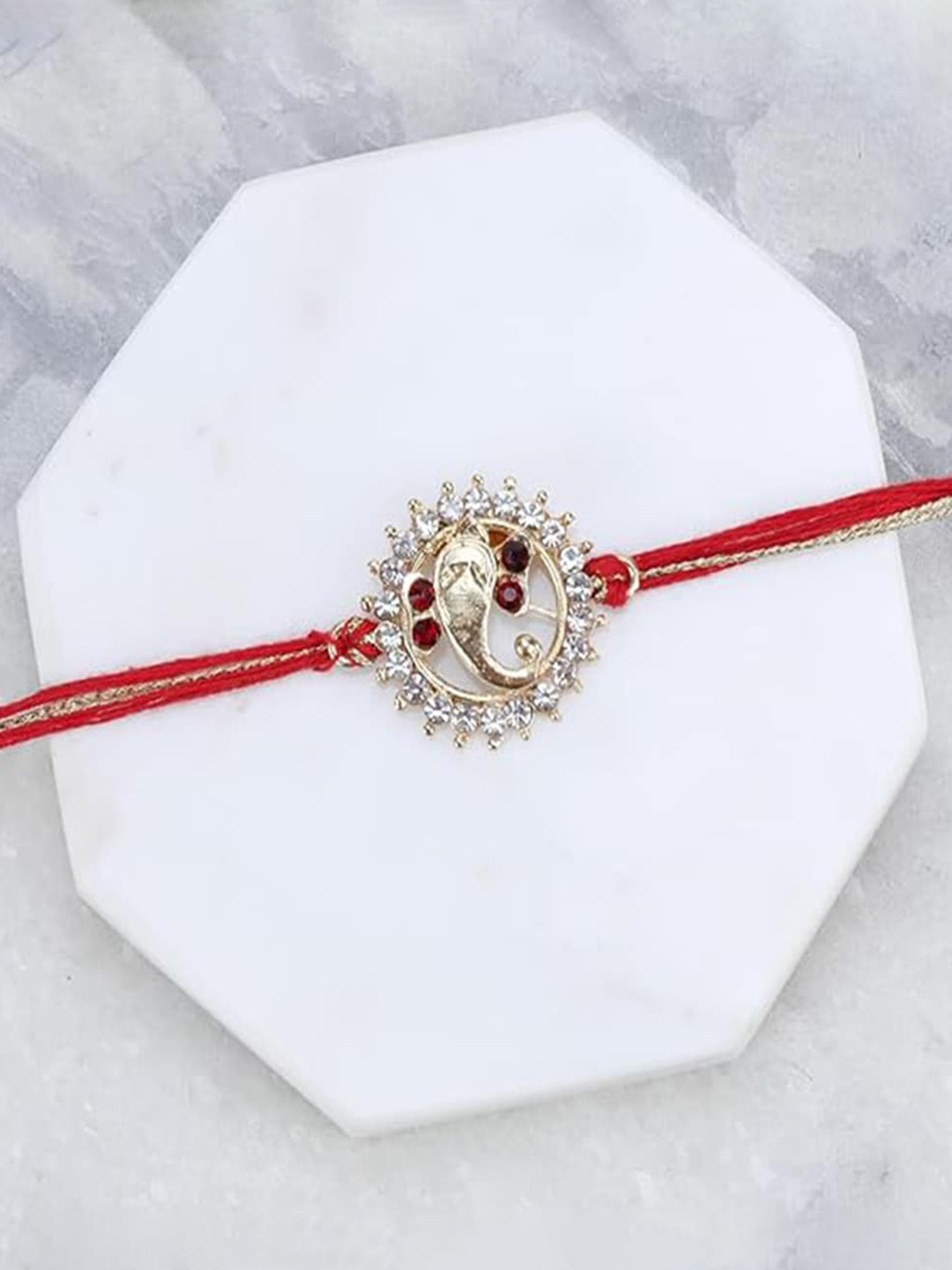 Kaameri Bazaar Stone Studded Ganesha Rakhi With Roli Chawal And Greeting Card
