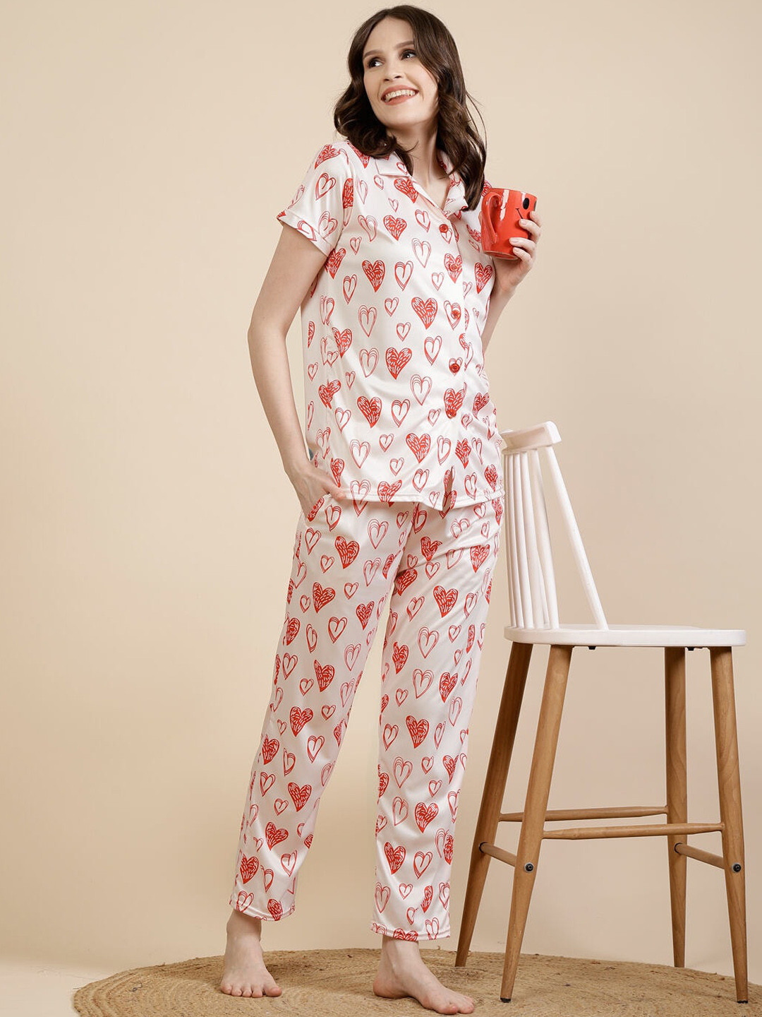 FABINALIV Geometric Graphic Printed Women Night Suit