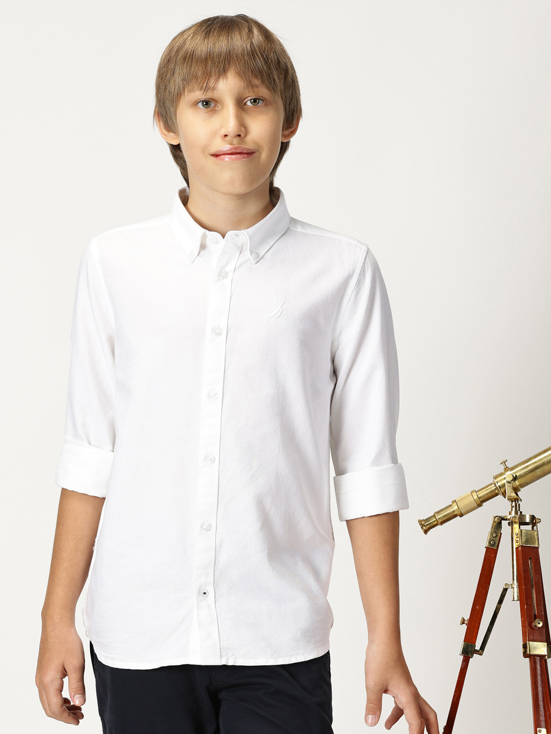 Nautica Boys Premium Self Design Spread Collar Long Sleeves Cotton Casual Shirt