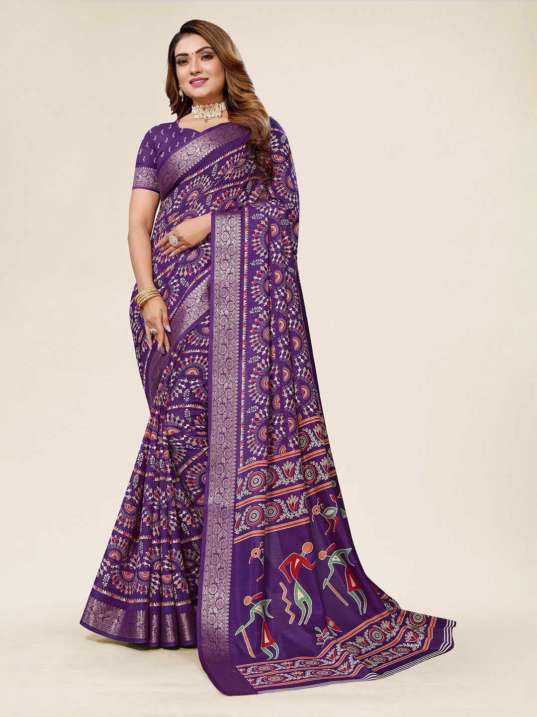 Winza Designer Ethnic Motifs Woven Design Zari Chanderi Saree