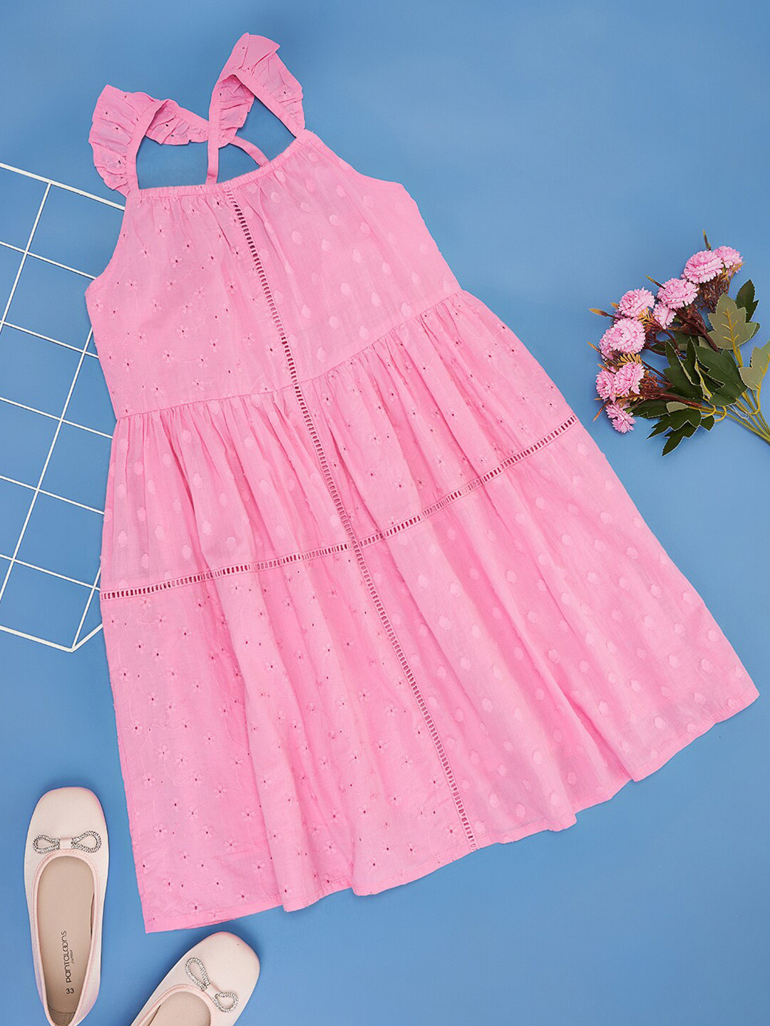Pantaloons Junior Shoulder Straps Pure Cotton Fit & Flare Dress
