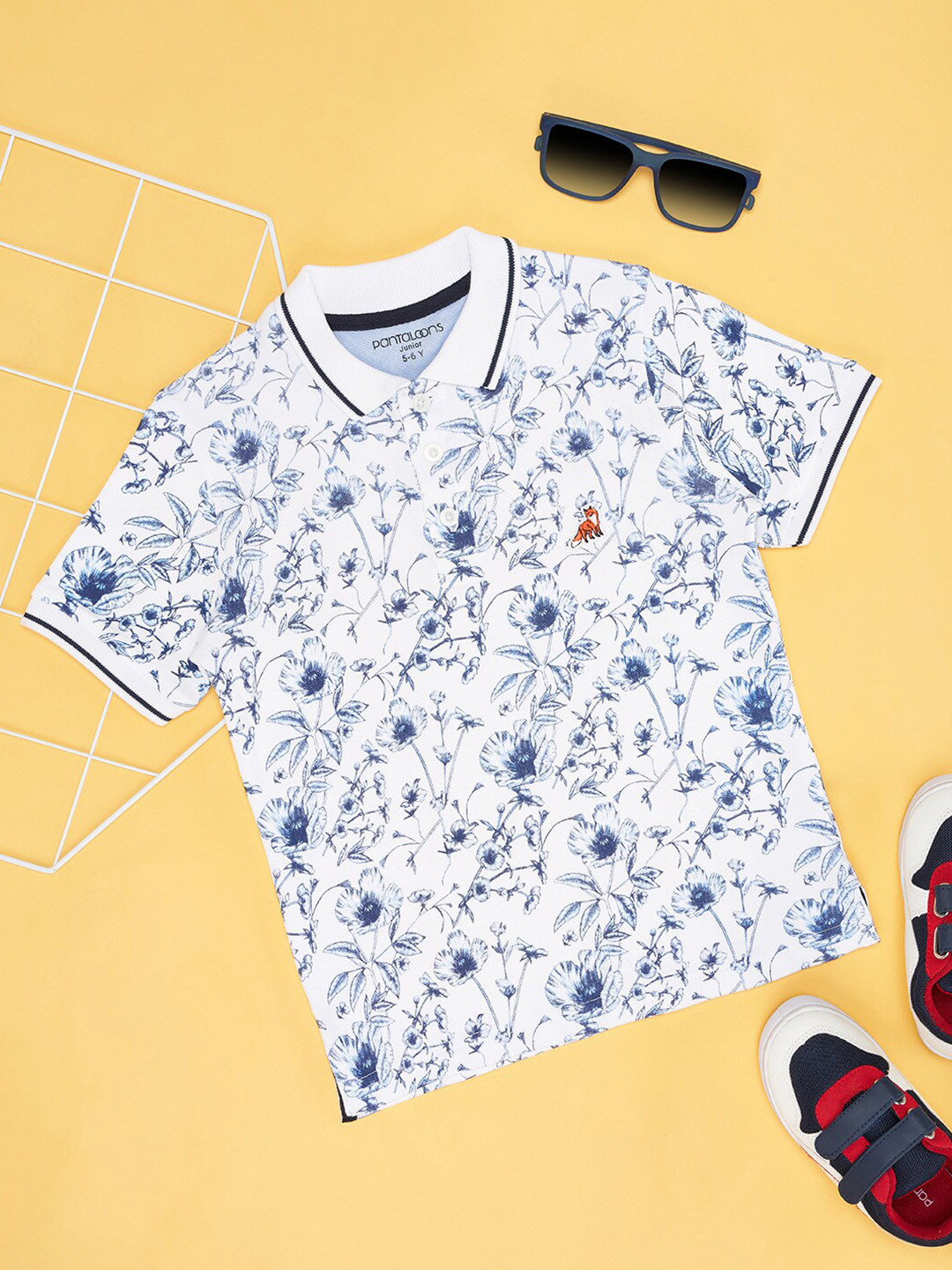 Pantaloons Junior Boys Floral Printed Polo Collar Cotton T-shirt