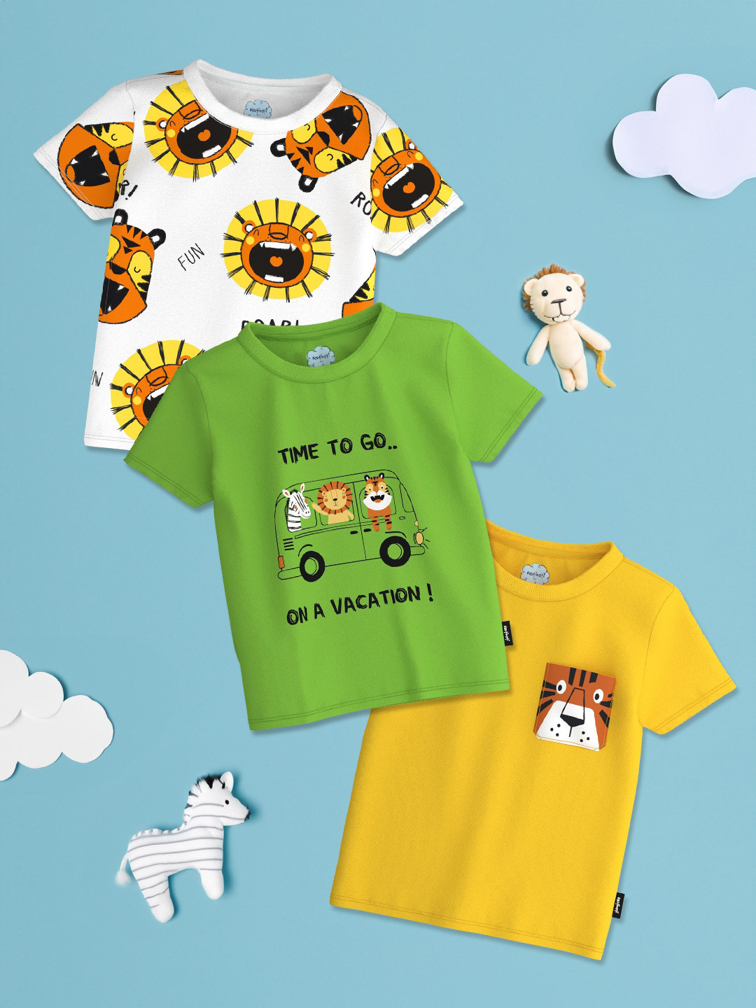 Nauti Nati Boys Pack Of 3 Conversational Printed Antimicrobial Cotton T-shirt