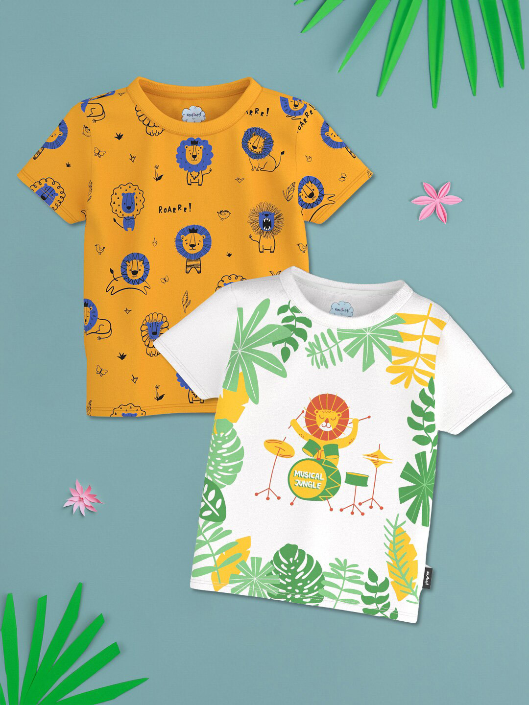 Nauti Nati Boys Pack Of 2 Conversational Printed Antimicrobial Cotton T-shirt