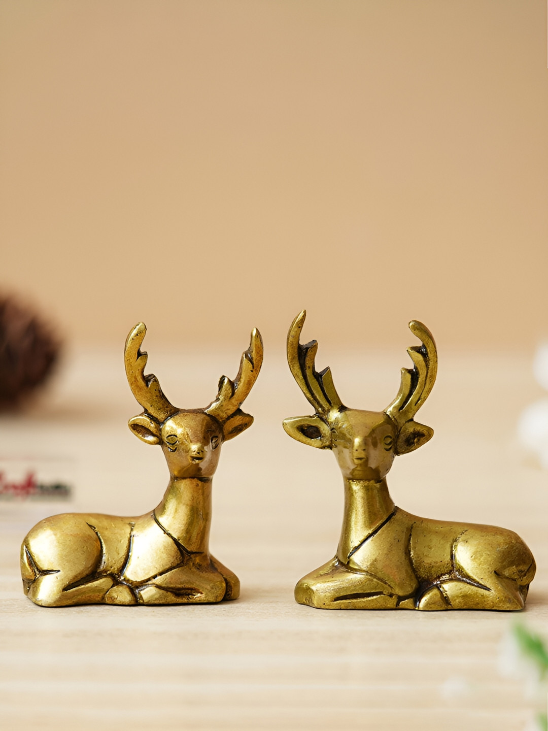 eCraftIndia Deer Gold Brass Metallic Living Room Set of 2 Tiny Showpieces - 2 Inches
