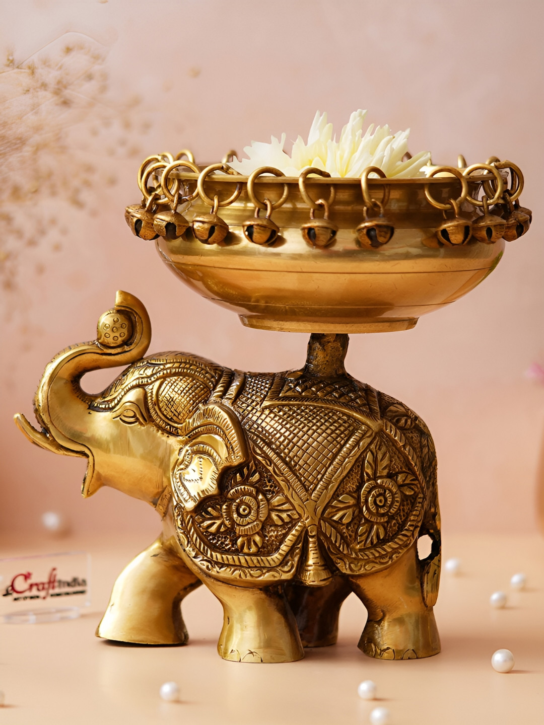 eCraftIndia Gold-Toned Brass Elephant  Decorative Bowl