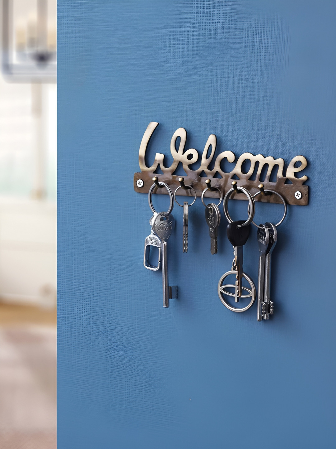 eCraftIndia Gold Toned Welcome Designer Brass Key Holder with 5 Hooks