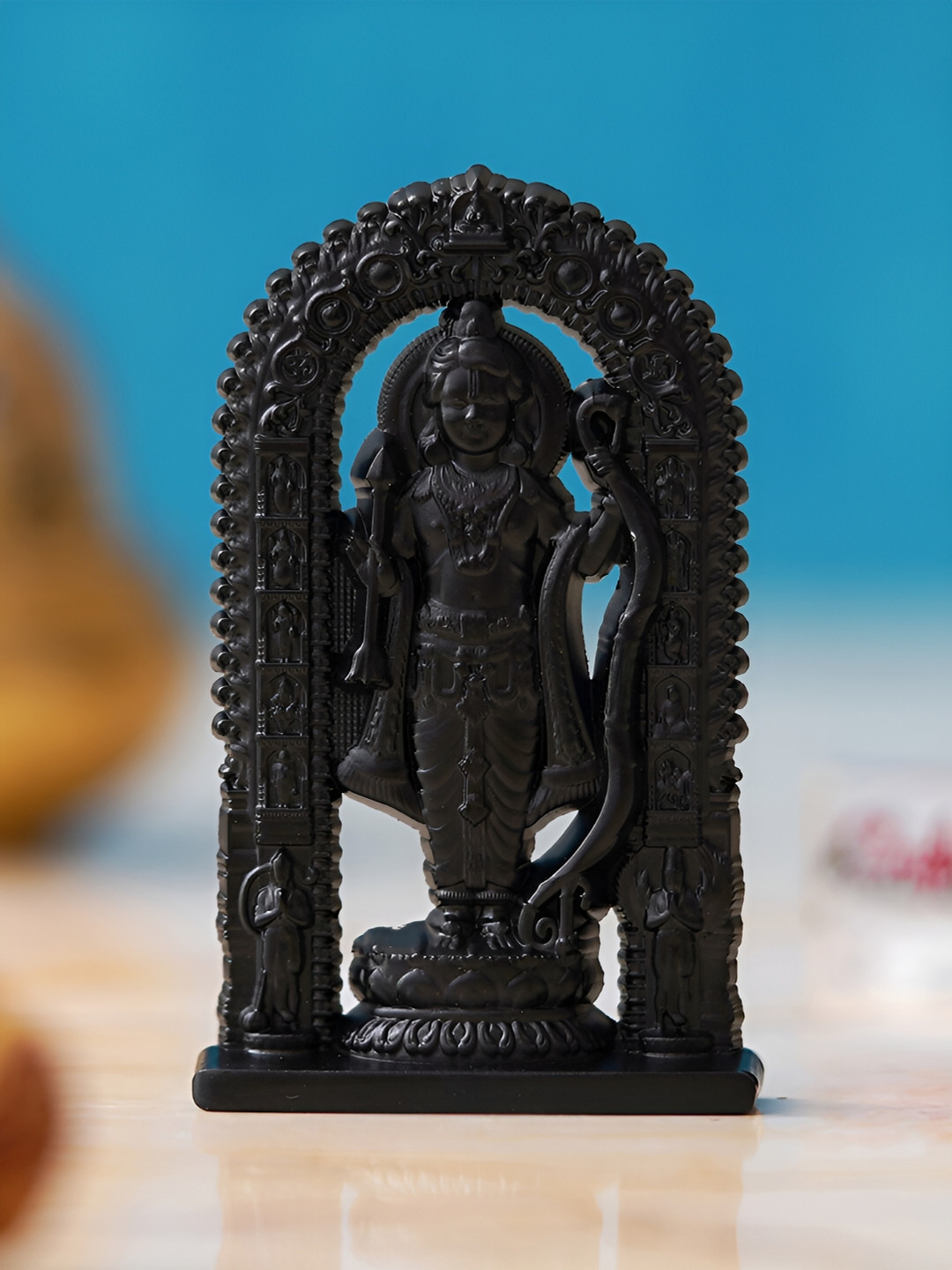 eCraftIndia Shri Ram Holding Bow and Arrow Black Metal Metallic Prayer Room Tiny Showpiece - 1.8 Inches