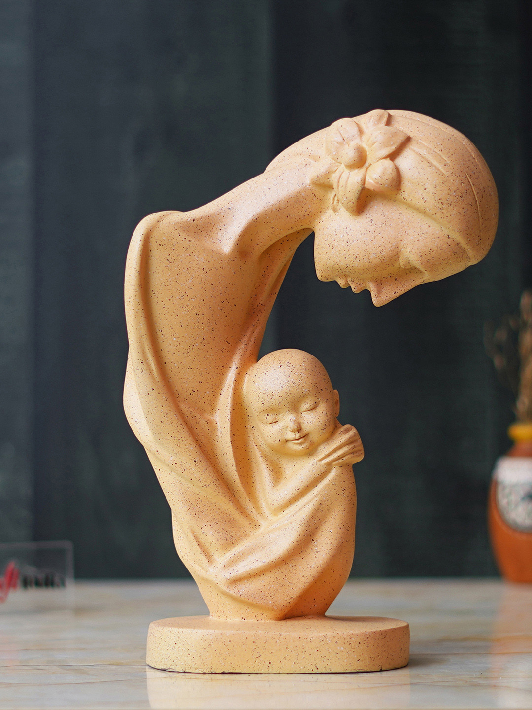 eCraftIndia Mother with Child Off White Polyresin Natural Living Room Medium Showpiece - 6.7 Inches
