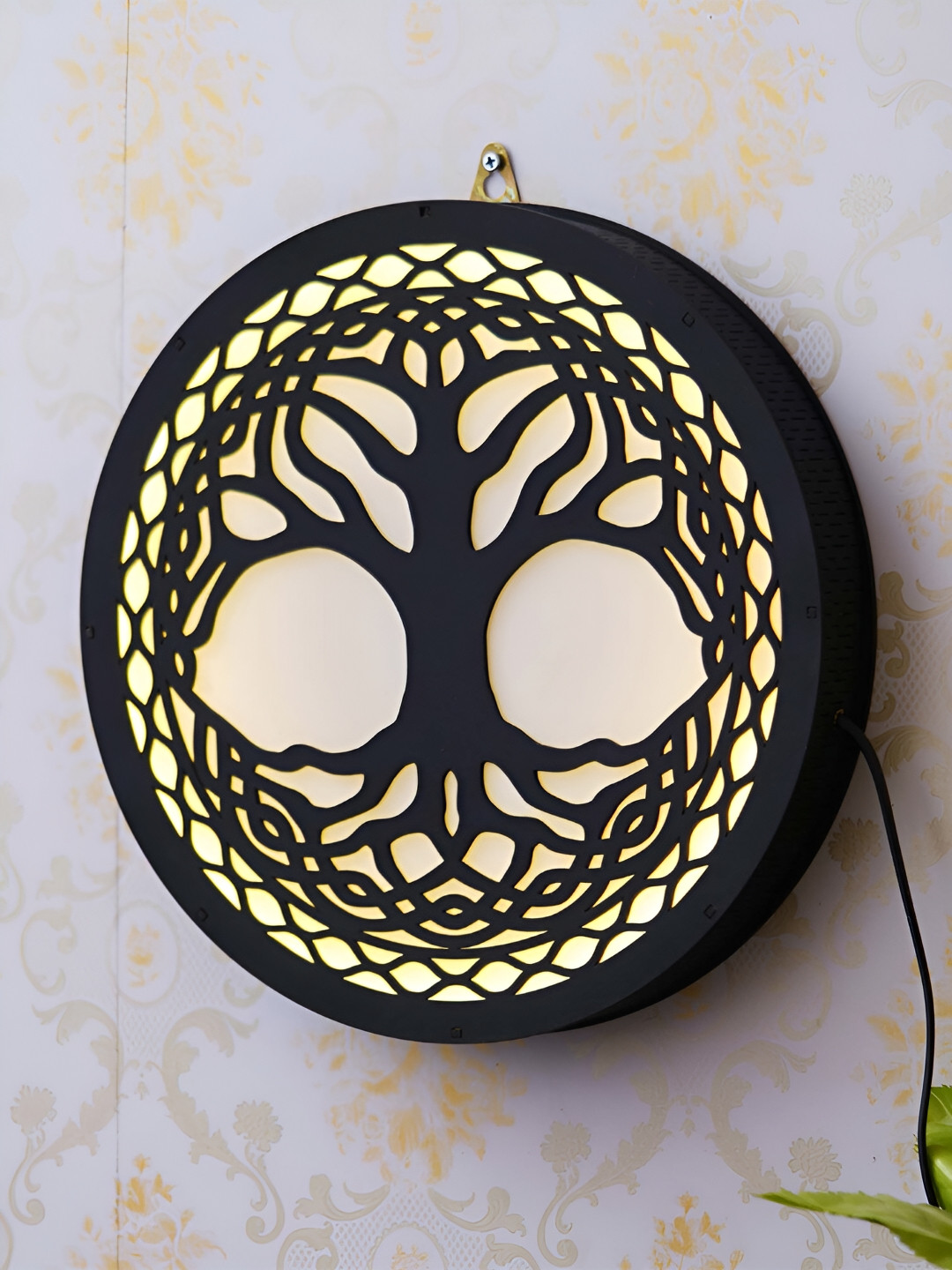 eCraftIndia Tree Wooden Cutout LED Light Lamp Matte Hanging Hall Wall Hangings-11.8In