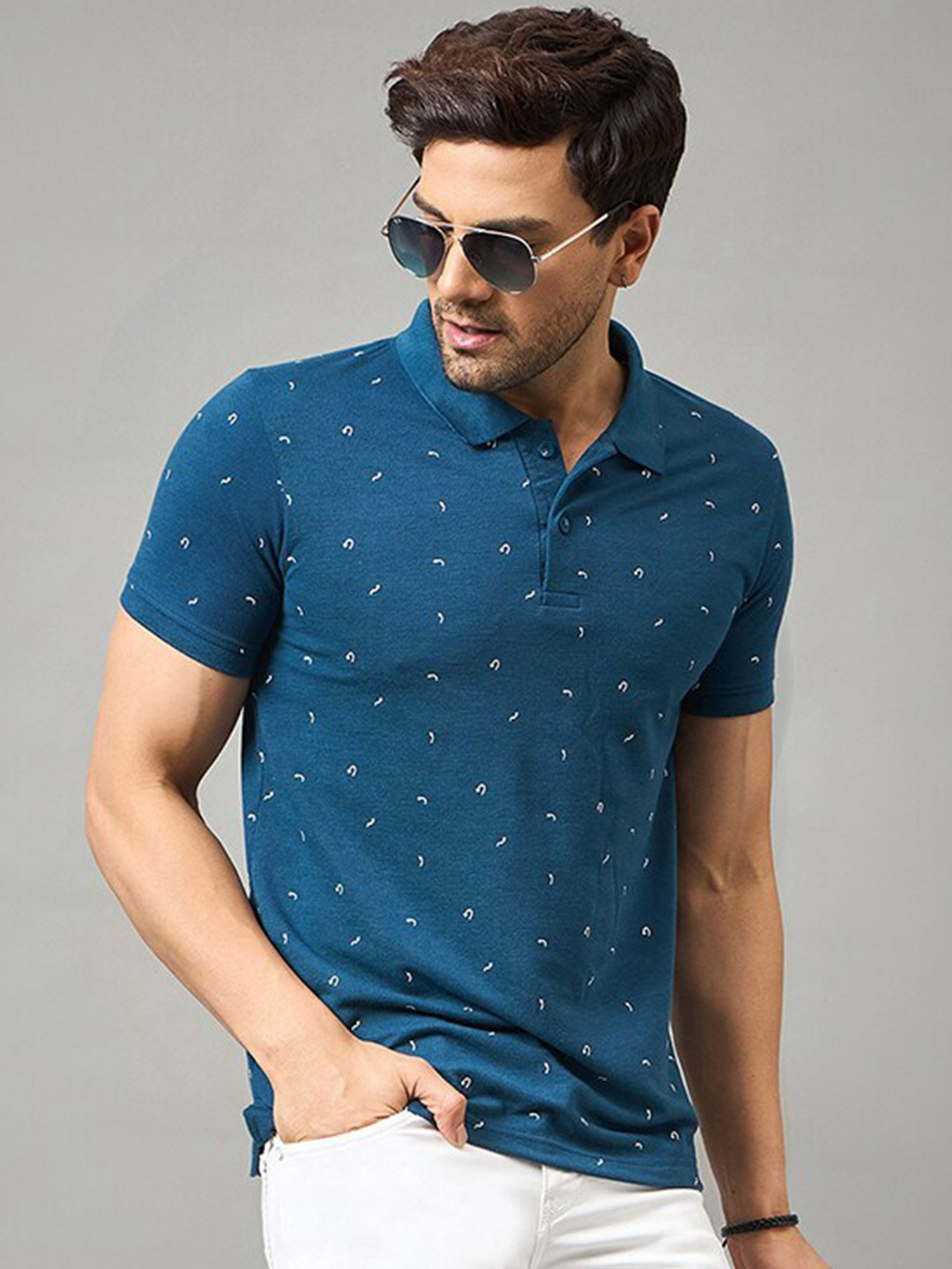 Zigo Micro or Ditsy Printed Polo Collar Cotton T-shirt