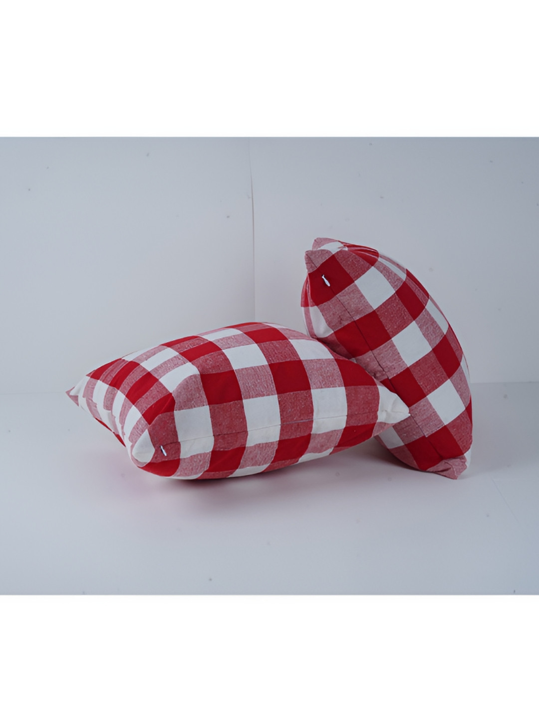 SKANDA FAB Red & White 2 Pieces Checked Cotton Sofa Cushions