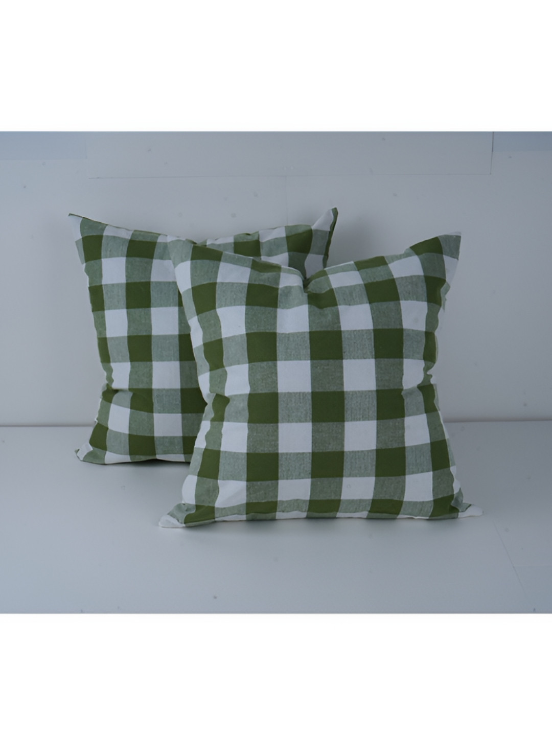 SKANDA FAB Green & White 2 Pieces Checked Cotton Sofa Cushions