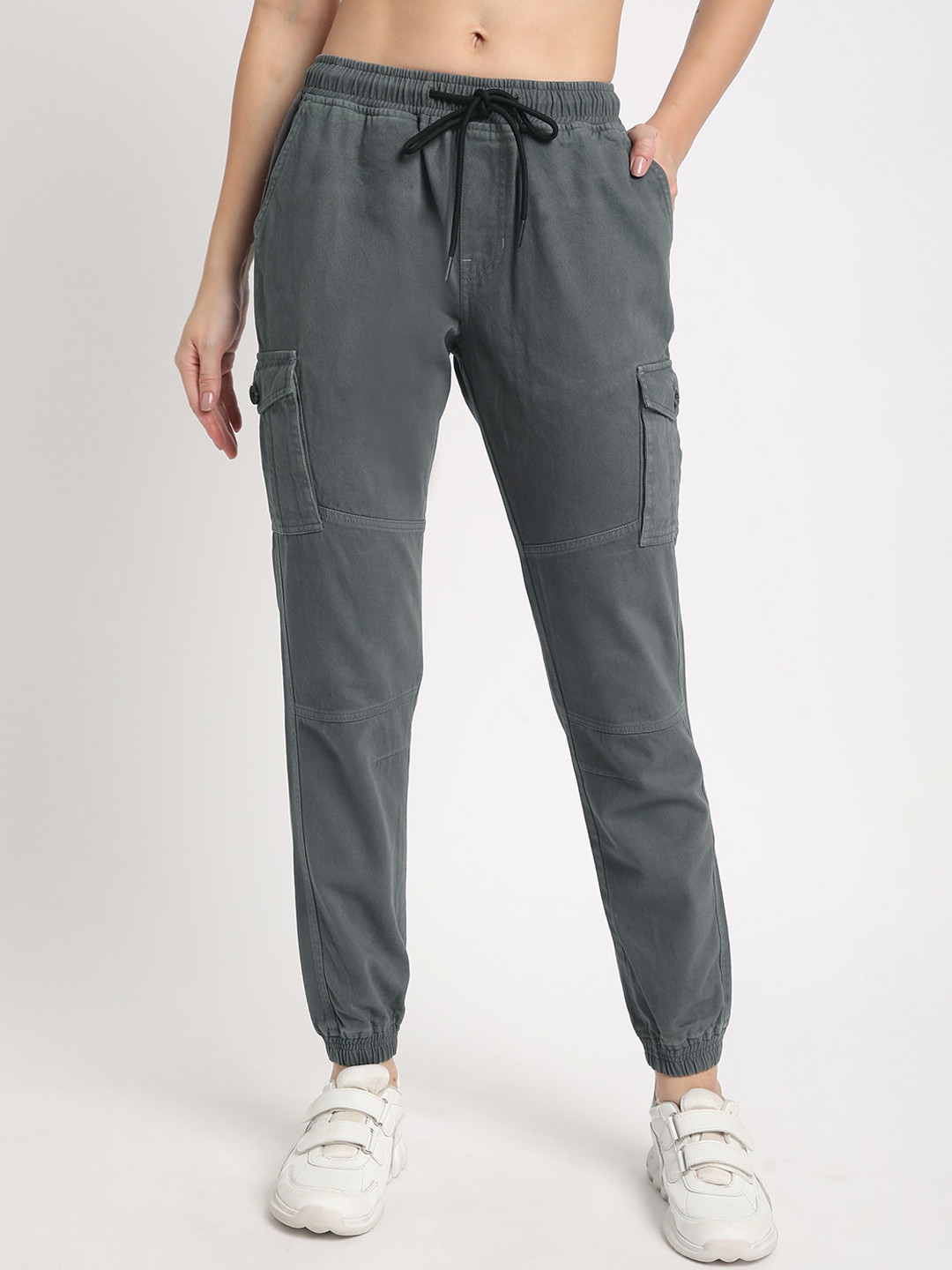 The Roadster The life Style Co Mid- Rise Cotton Joggers Trousers