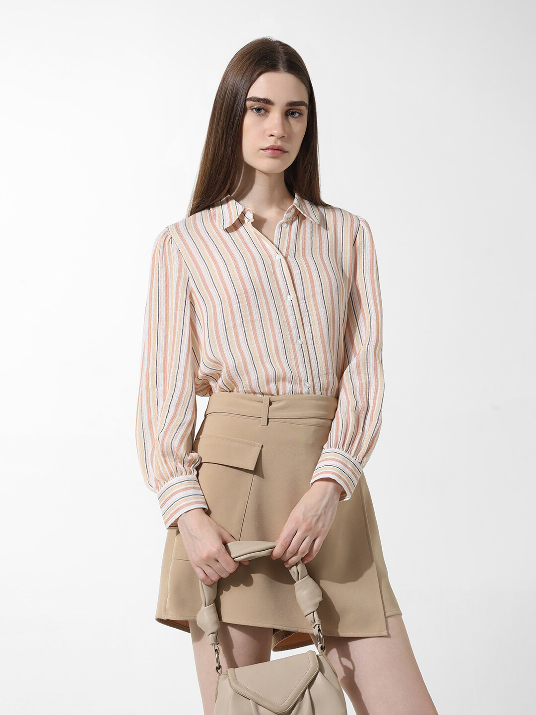 ONLY ONLCABBAGE LS Striped Spread Collar Pure Cotton Casual Shirt