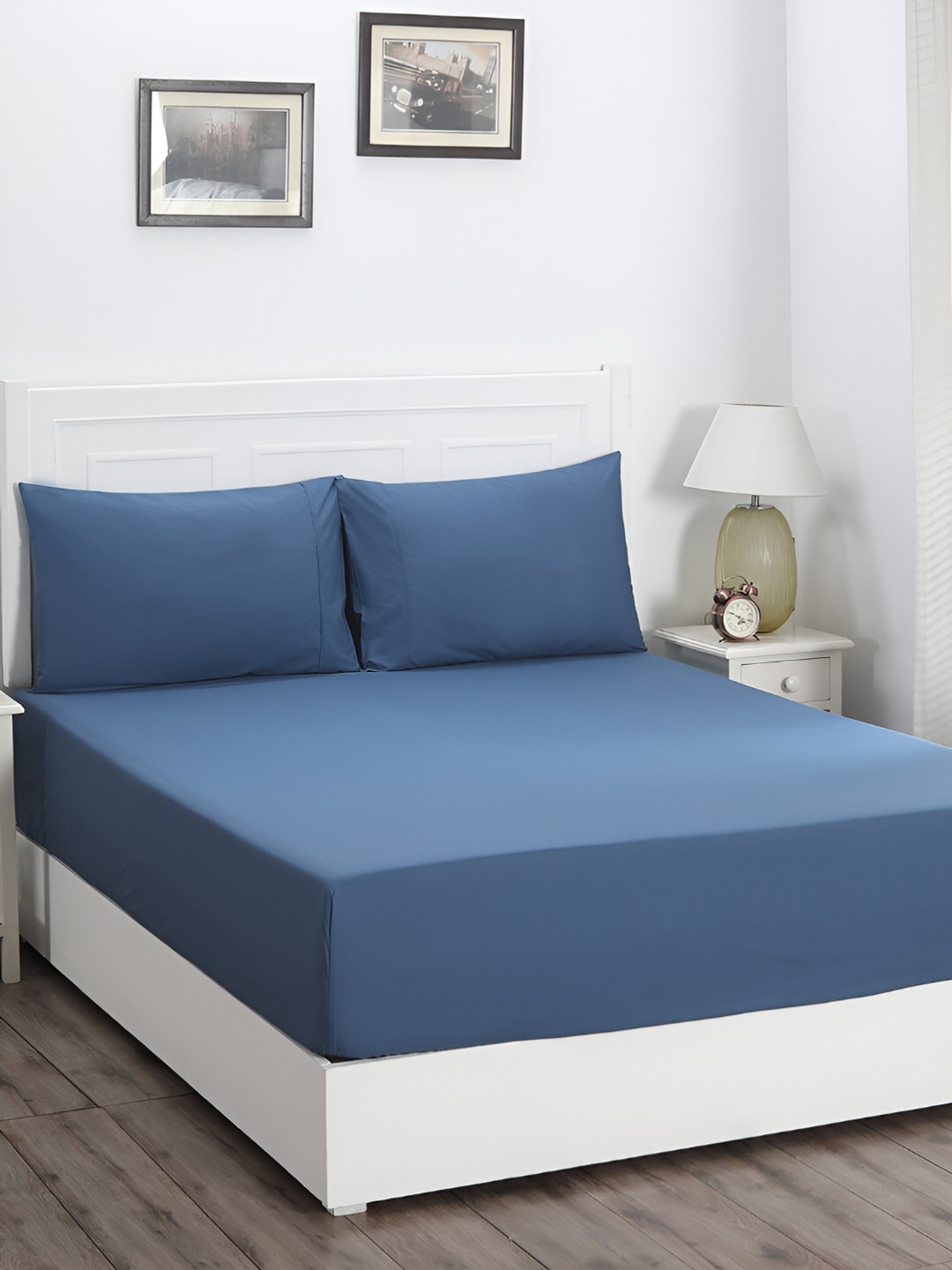 MASPAR Slumber Blue Cotton 210 TC Double Bedsheet with a Pillow Cover-60 x 88 inches