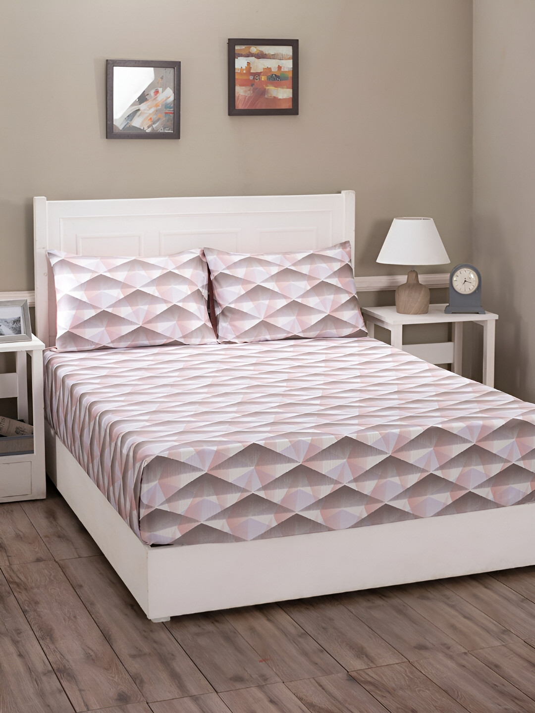 MASPAR Hermosa Royal Botanic Emerson Pink Abstract Cotton 200 TC Queen Fine Bedsheet with 2 Pillow Covers-108 x 88 inches