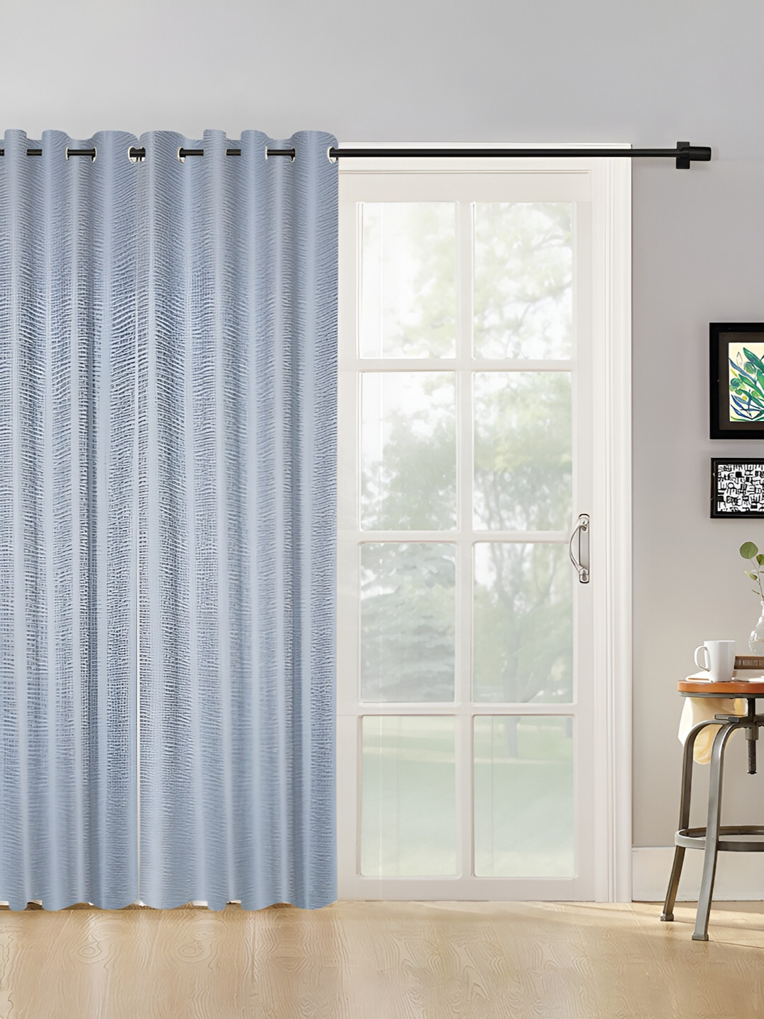 HOSTA HOMES Silver Toned Abstract Black Out Door Curtain