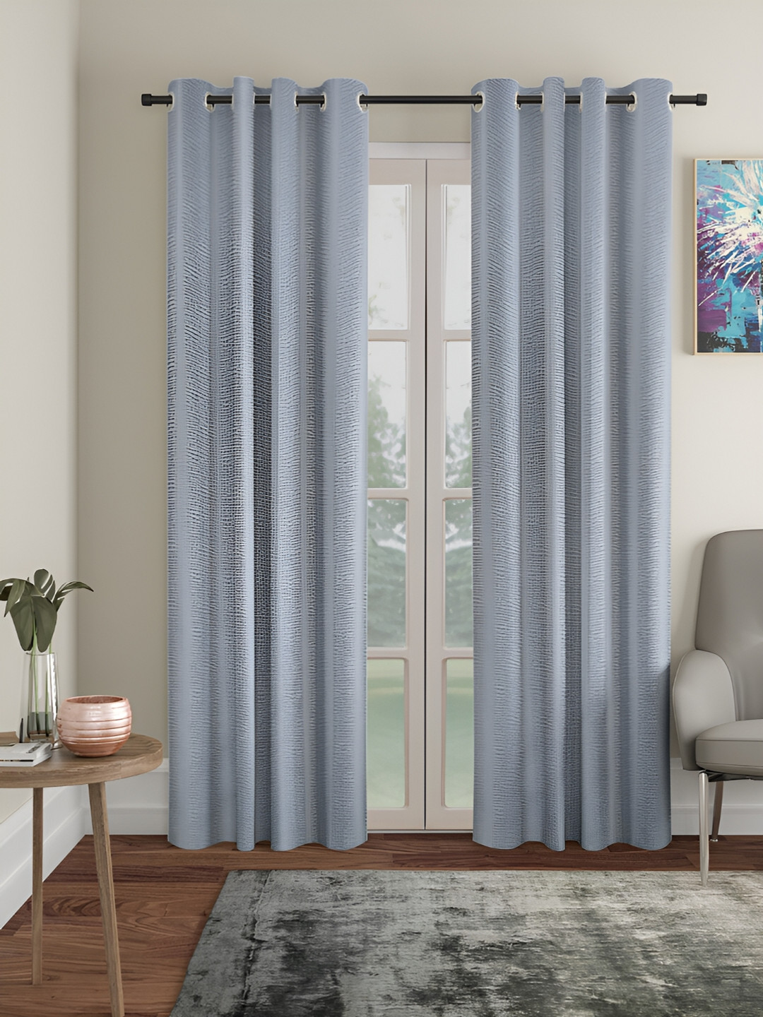 HOSTA HOMES Silver-Toned 2 Pieces  Eyelet Black Out Long Door Curtain