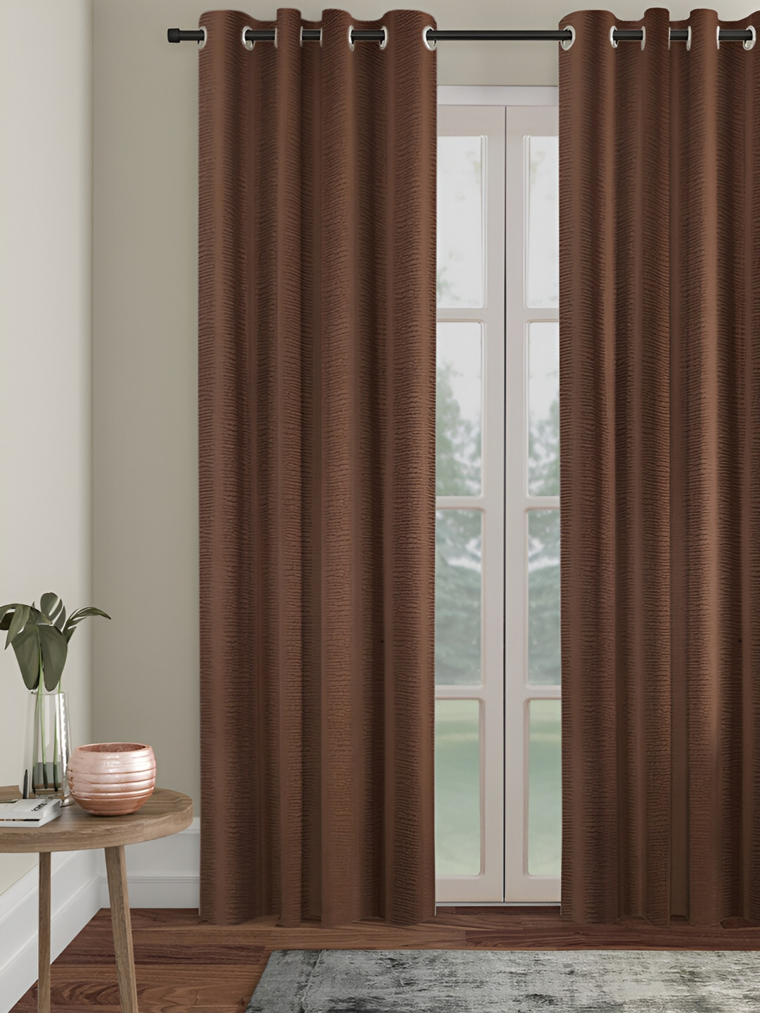 HOSTA HOMES Coffee Brown Abstract Eyelet Black Out Long Door Curtain