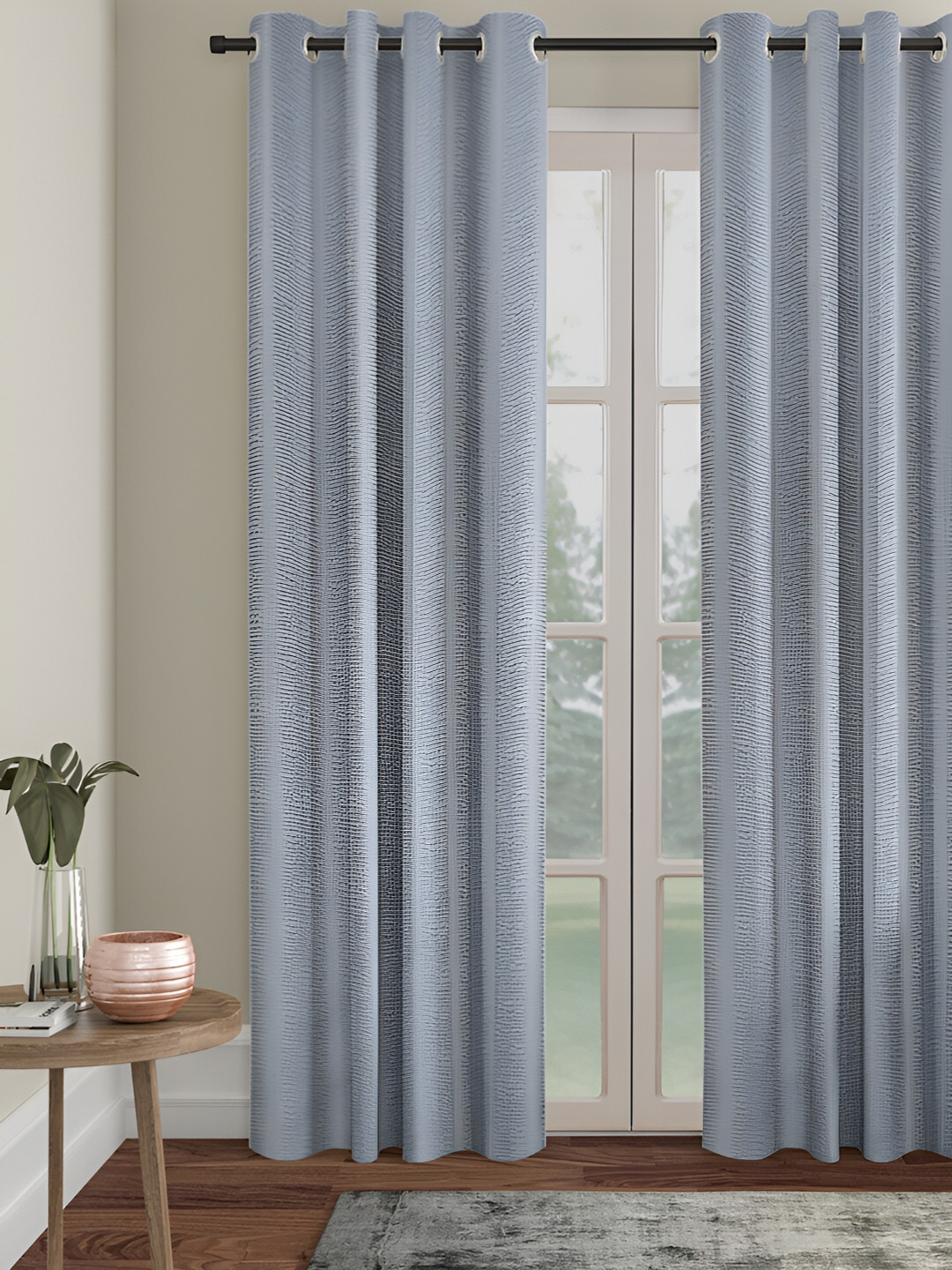 HOSTA HOMES Silver-Toned Black Out Long Door Curtain
