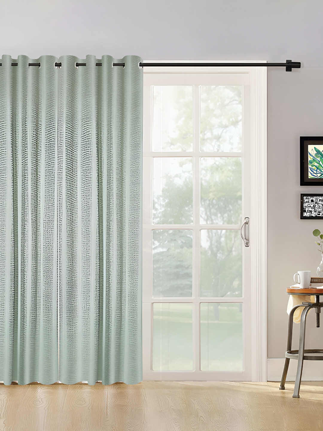 HOSTA HOMES Olive Green Abstract Eyelet Black Out Door Curtain