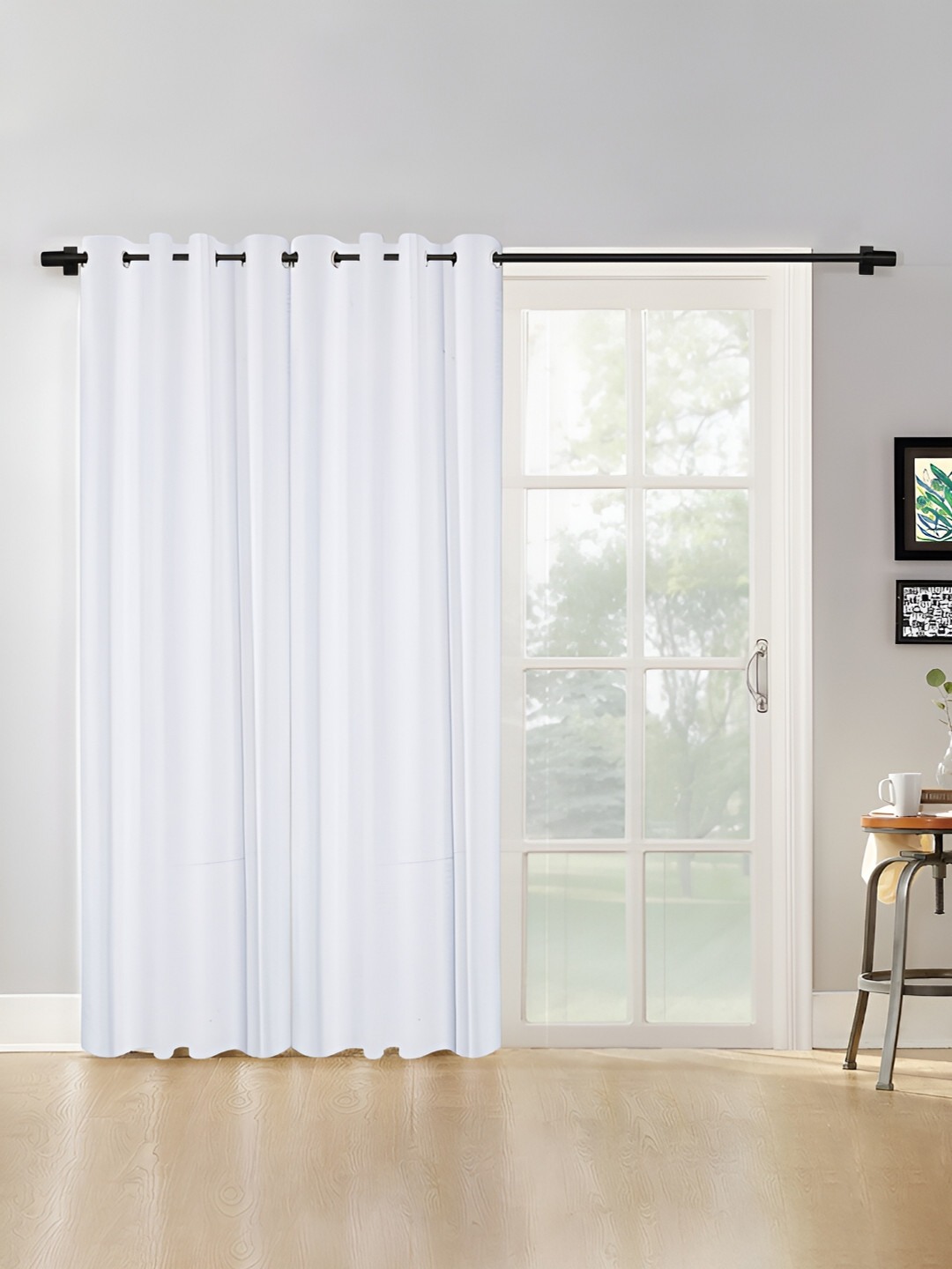 HOSTA HOMES White 2 Pieces Self Design Black Out Door Curtains