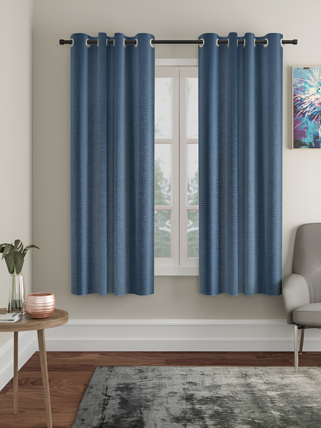 HOSTA HOMES Blue 2 Pieces Abstract Black Out Window Curtain