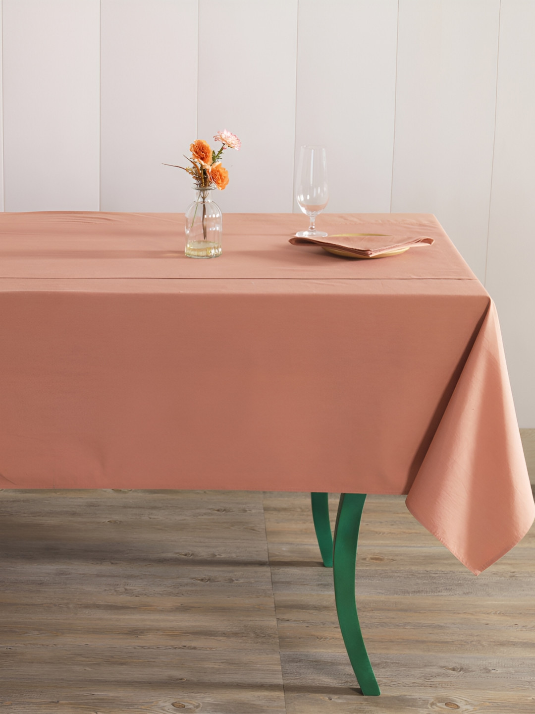 HANDICRAFT PALACE Rose Gold Cotton 4-Seater Table Cover & 4 Napkins