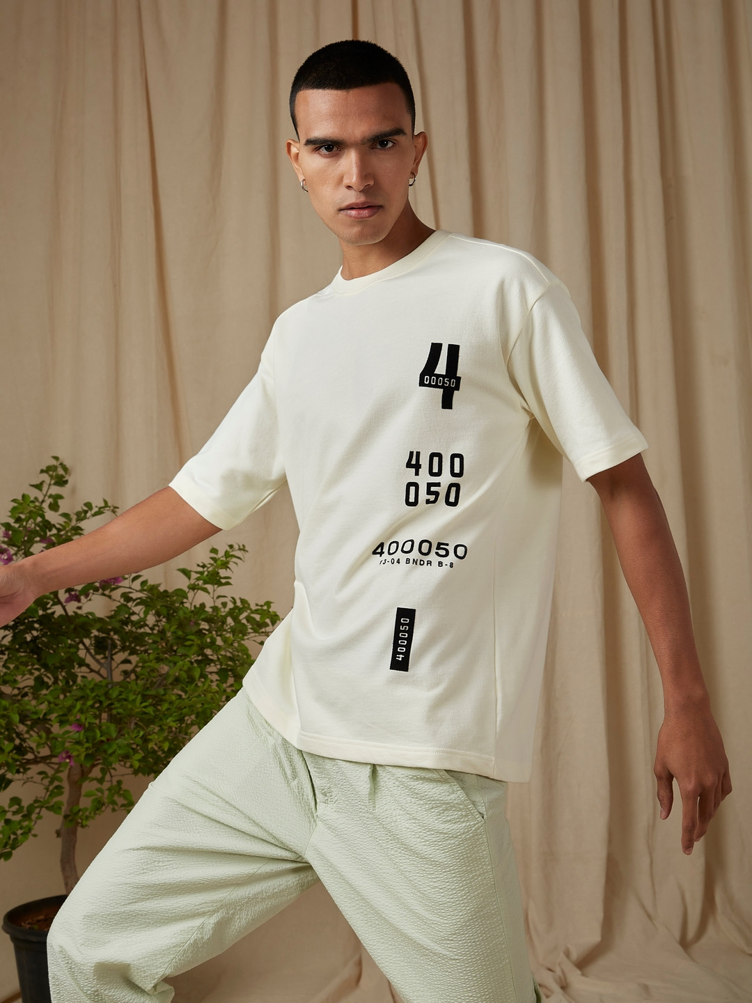 4 TRIPLE O FIVE O BY MUFTI Men Typography V-Neck Drop-Shoulder Sleeves Applique T-shirt