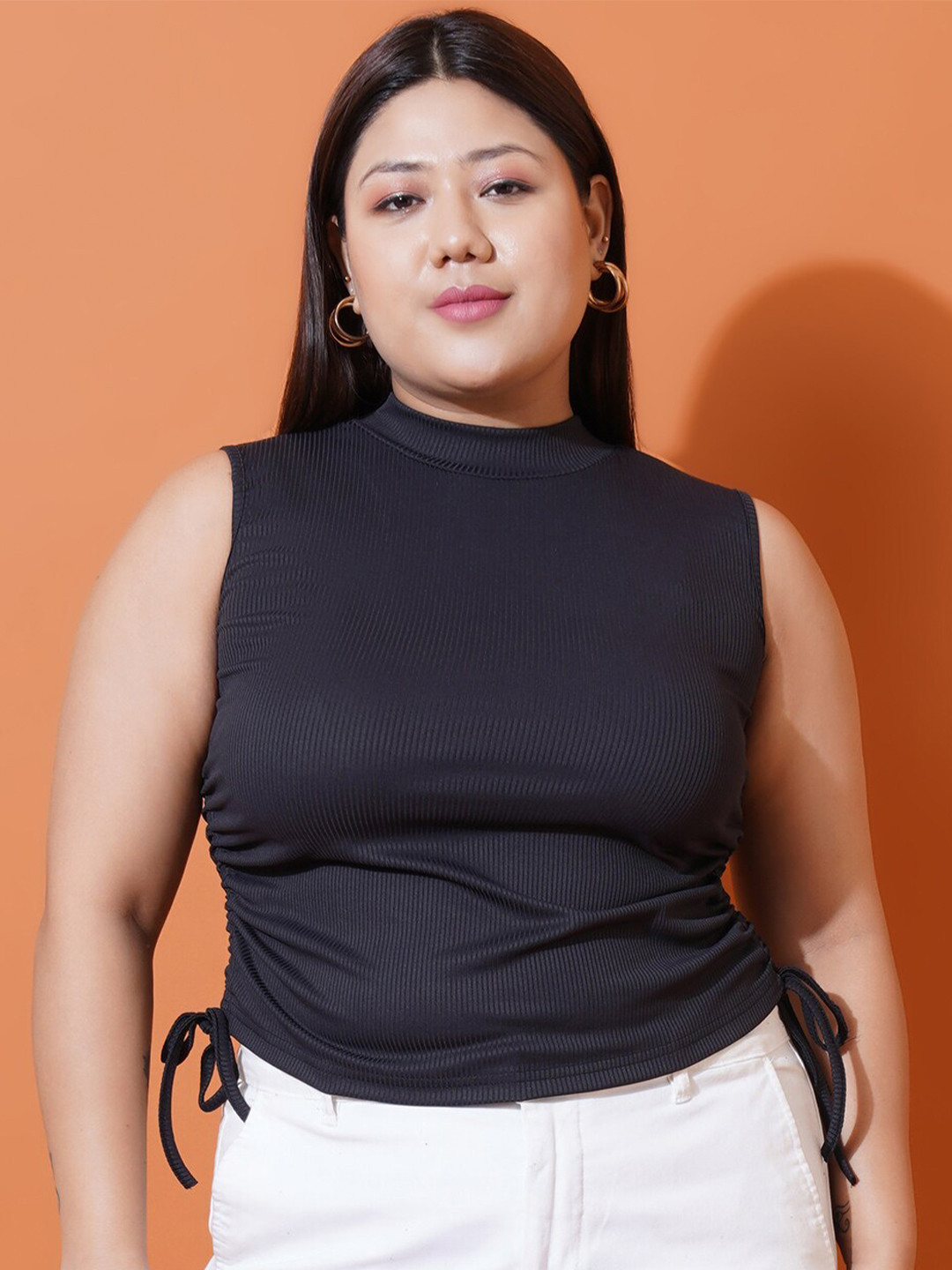 U&F Beyond Plus Size High Neck Ruched Fitted Top