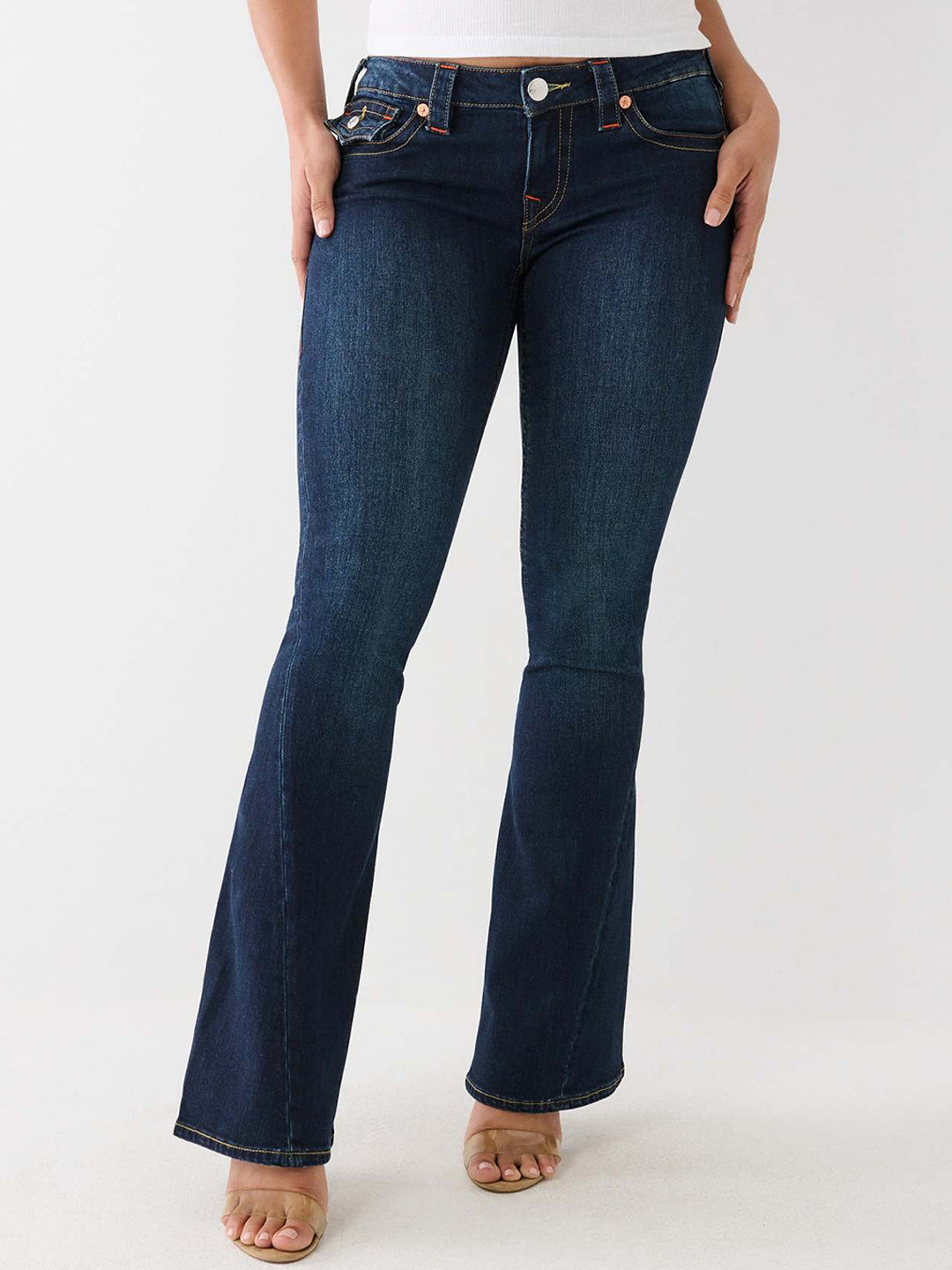 True Religion Single Needle Joey Solid Bootcut Fit Low Rise Jeans