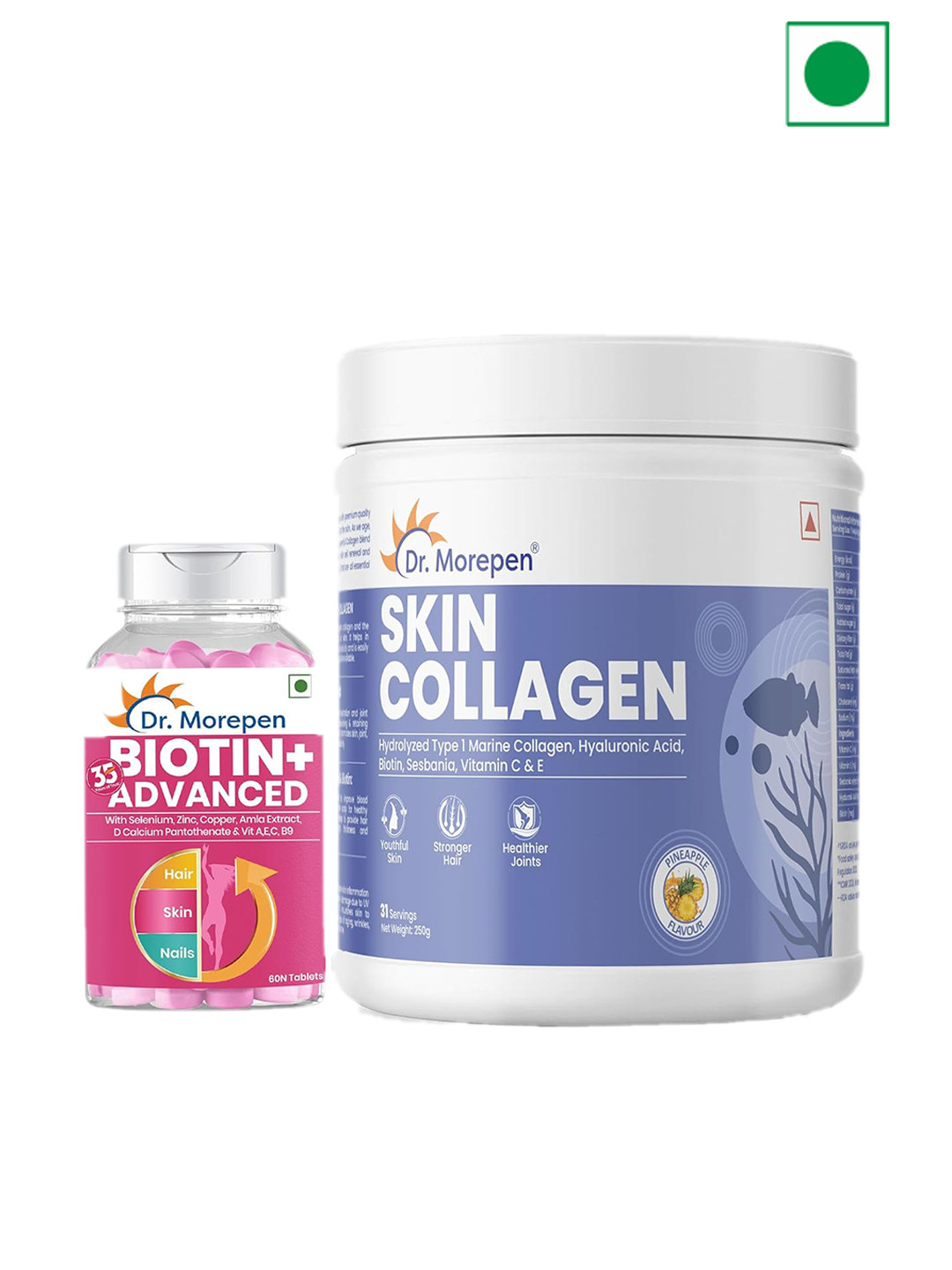 Dr. Morepen Marine Collagen Skin Protein Powder & Biotin+ Advanced For Hair Nails & Skin