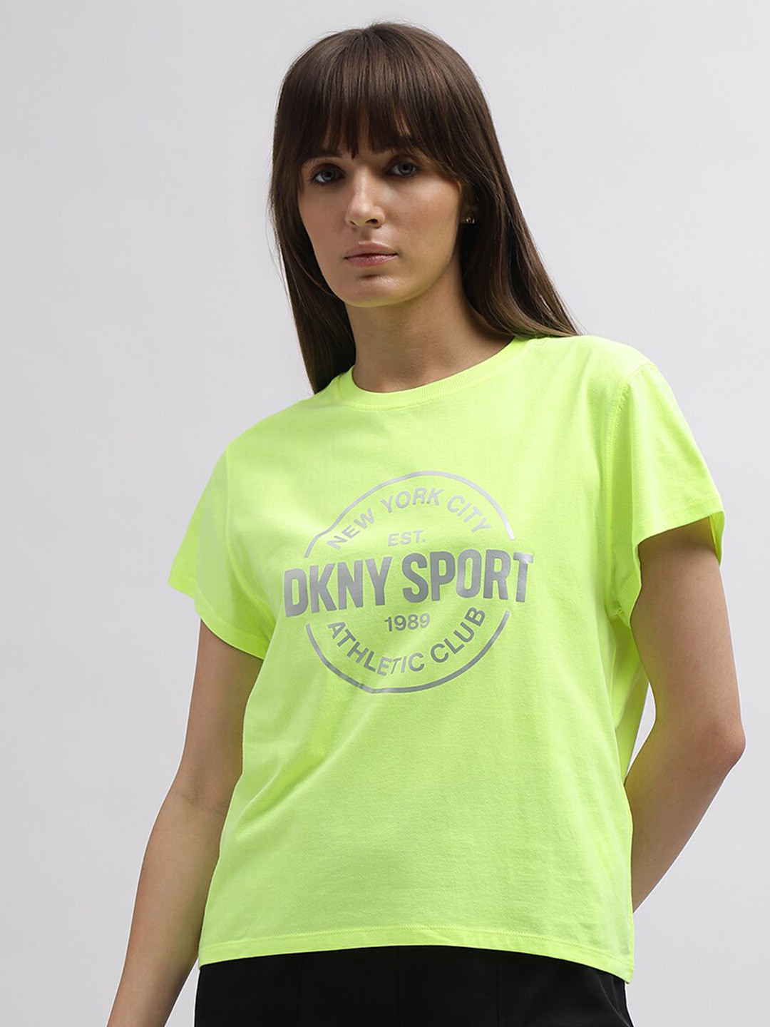 DKNY Round Neck Typography Printed Cotton Boxy T-shirt