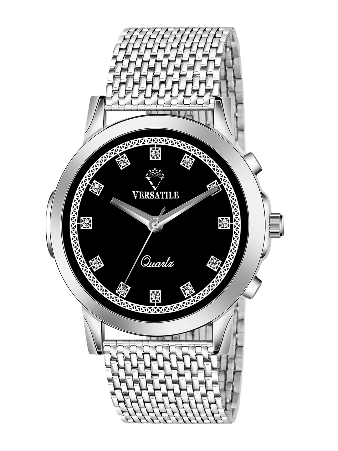 Versatile Men Embellished Dial & Bracelet Style Straps Analogue Watch ro blck