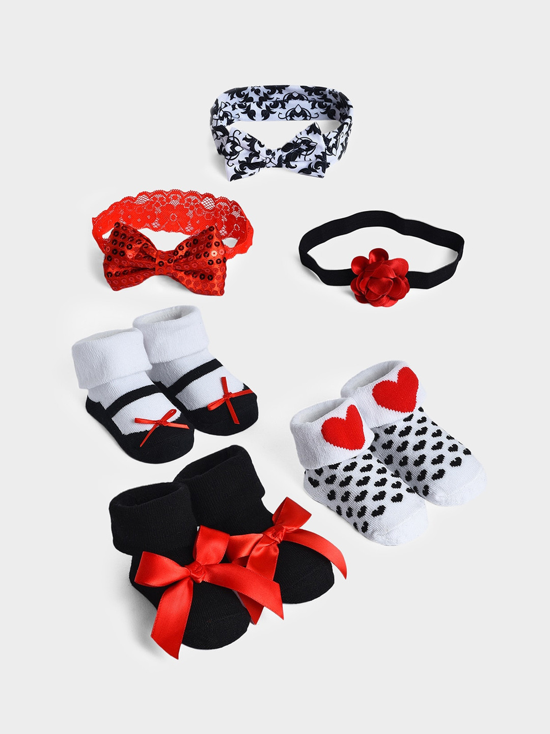 MiArcus Kids Pack Of 6 Patterned Ankle Length Socks & Elle Headband Set